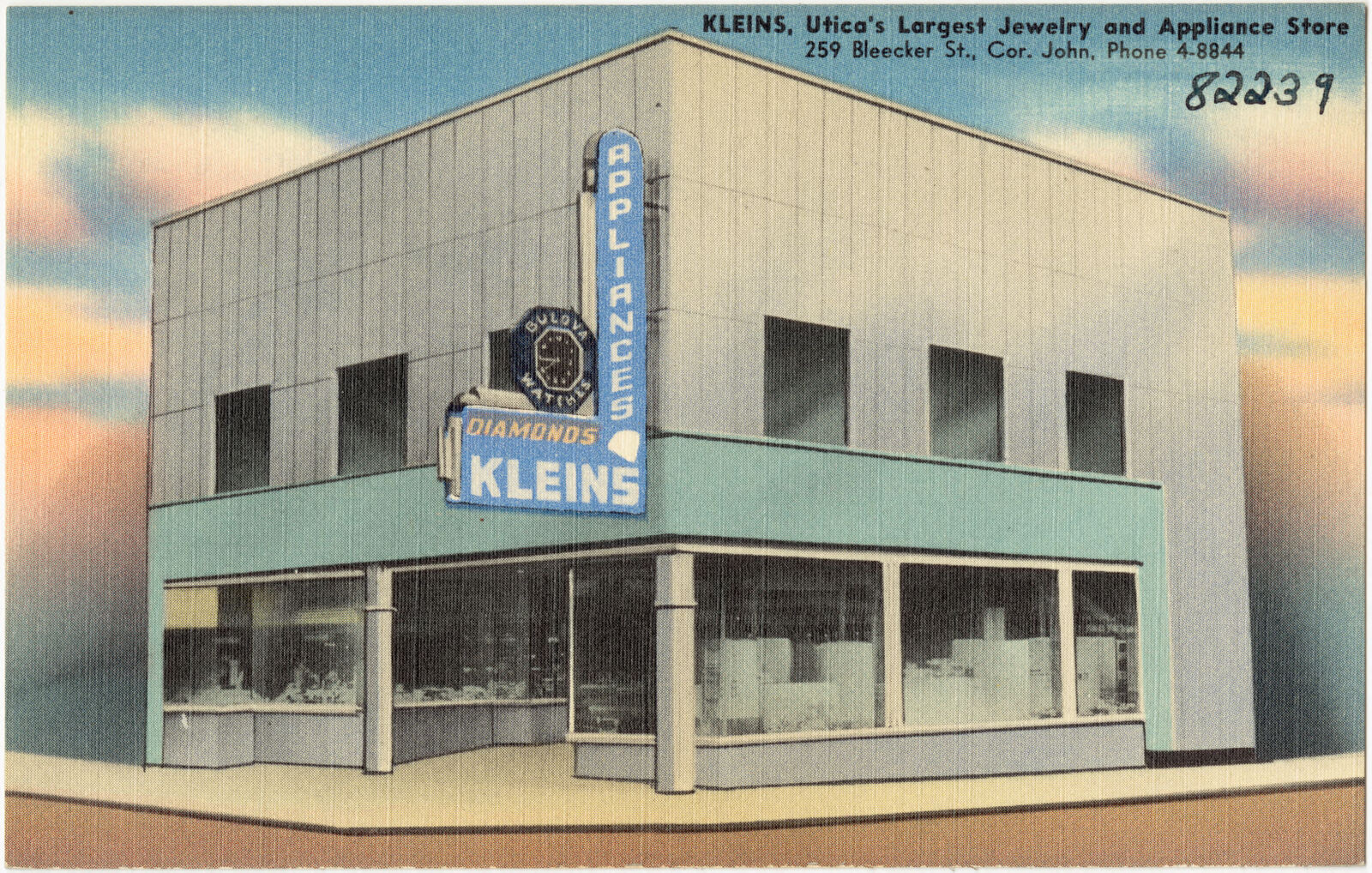 Kleins, Utica's largest jewelry and appliance store, 259 Bleecker St., Cor. John, Phone 4-8844, Boston Public Library - undated