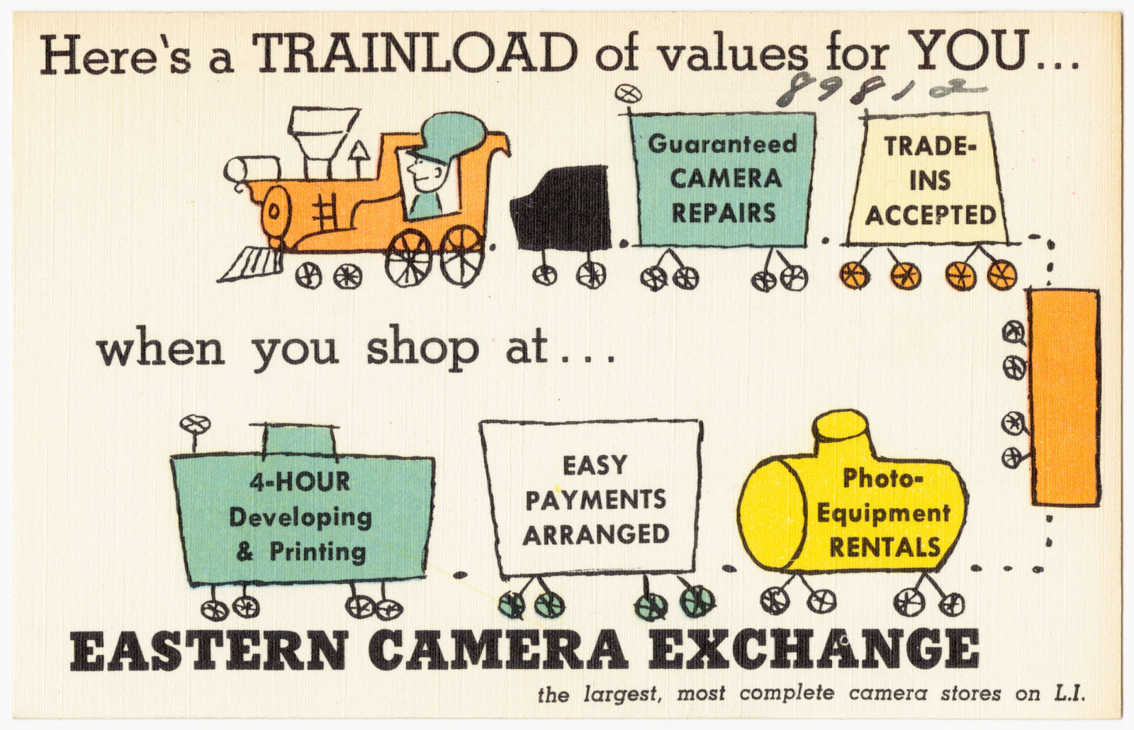 Here's a trainload of values for you when you shop at Eastern Camera Exchange, the largest, most complete camera stores on L.I., Boston Public Library - undated