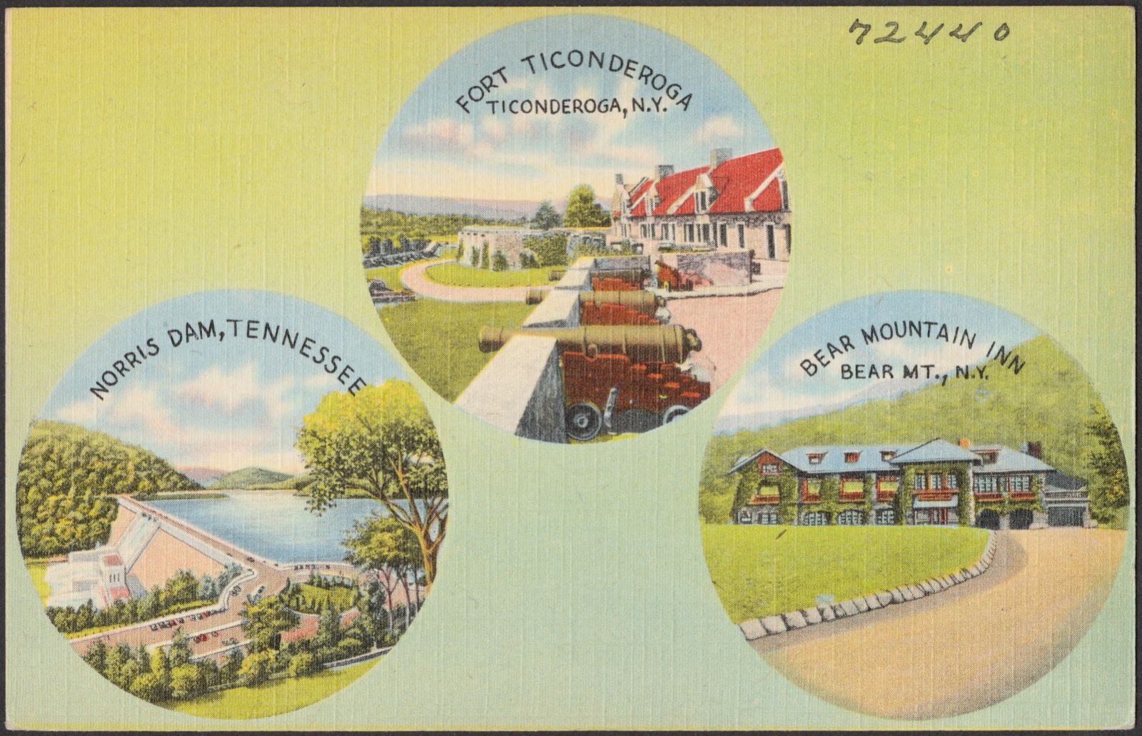 Fort Ticonderoga, Ticonderoga, N. Y. Norris Dam, Tennessee. Bear Mountain Inn, Bear Mt., N. Y., Boston Public Library - undated