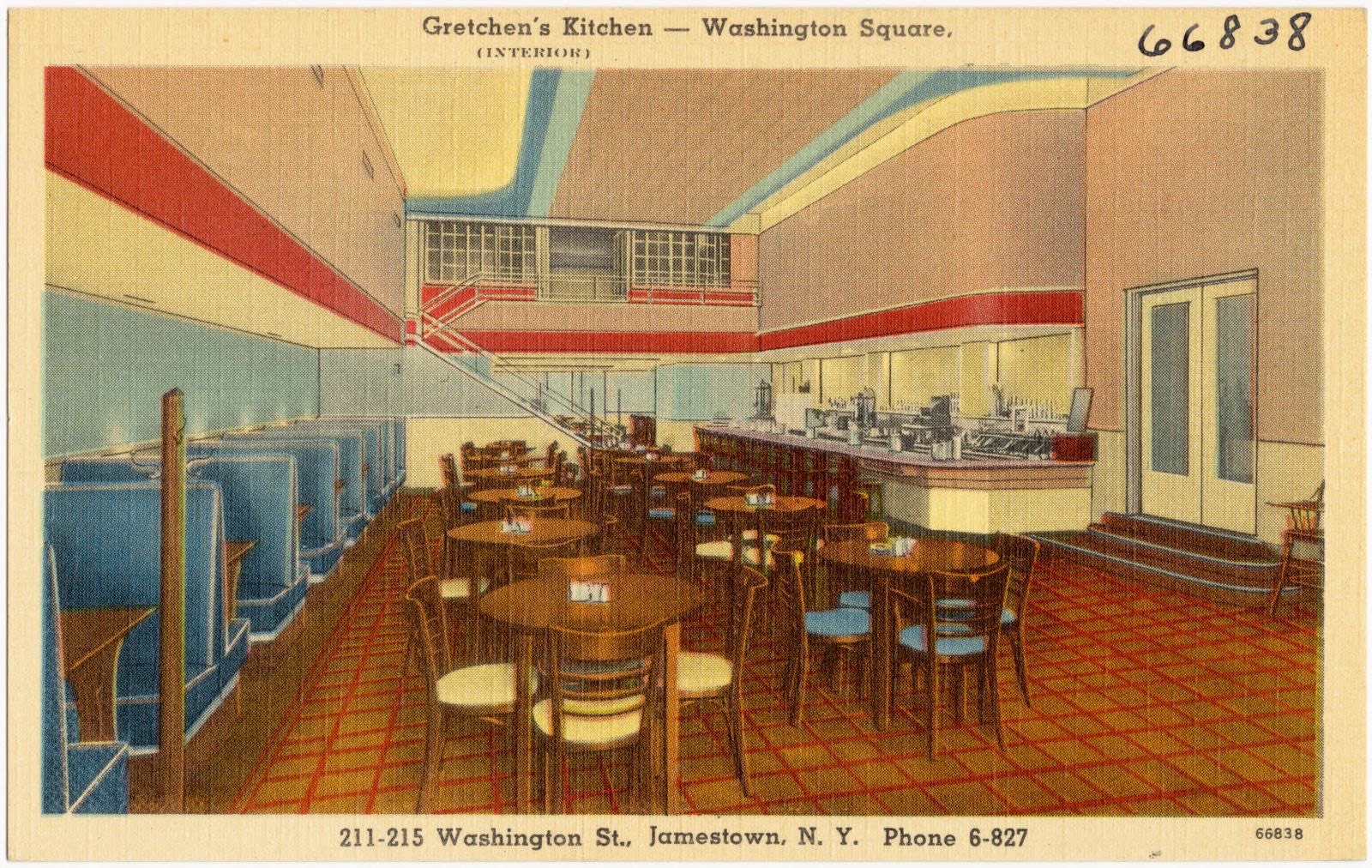 Gretchen's Kitchen -- Washington Square, 211-215 Washington St., Jamestown, N. Y. Phone 6-827, Boston Public Library - undated