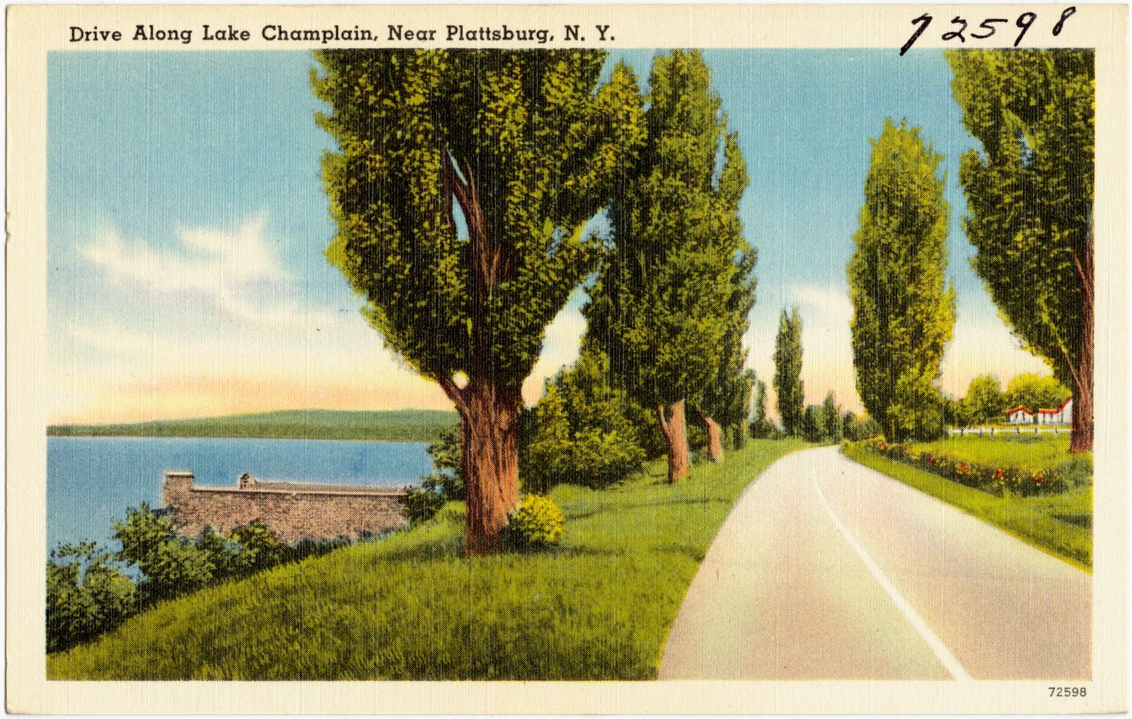 Drive along Lake Champlain, near Plattsburg, N. Y., Boston Public Library - undated