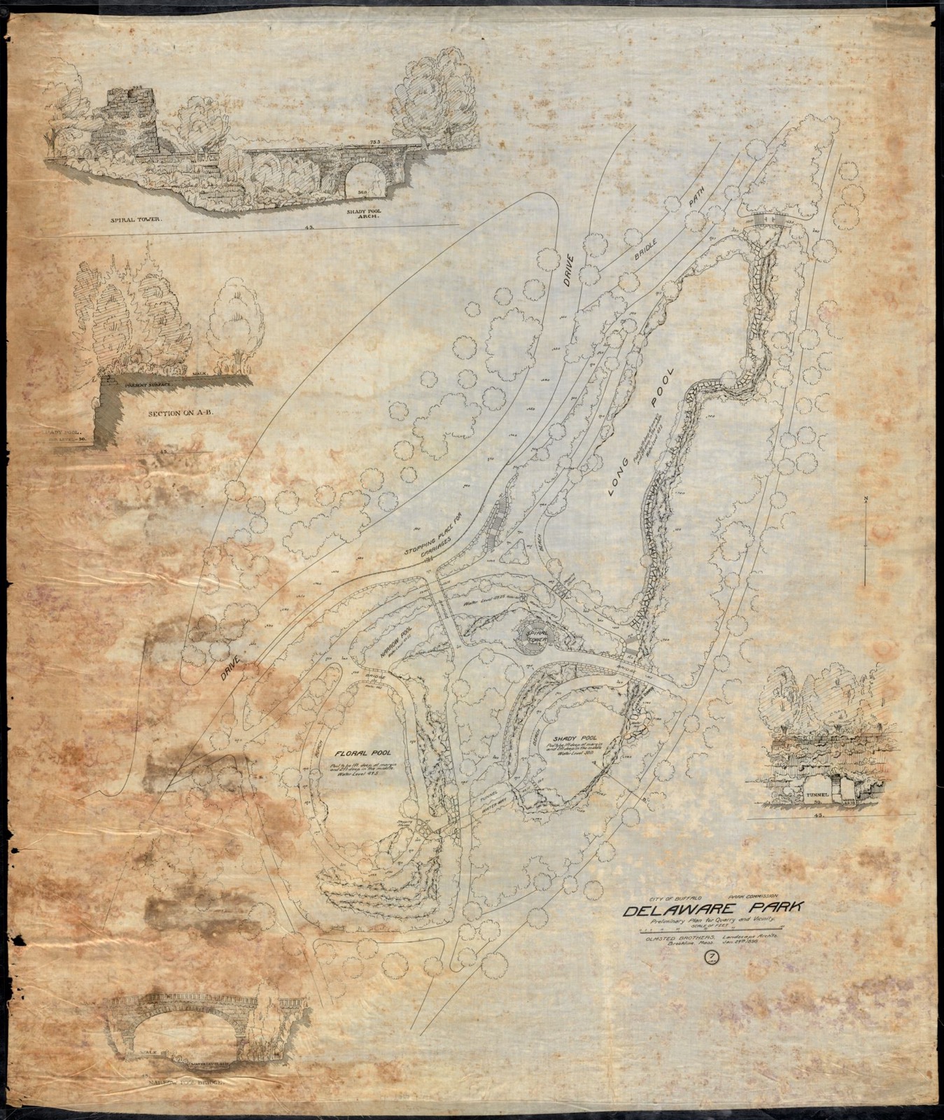 City of Buffalo Pk. Comm/ Delaware Pk./ Prelim. Plan for Quarry & Vicinity/ ; Scale 1" = 20' (recto), Frederick Law Olmsted National Historic Site - undated