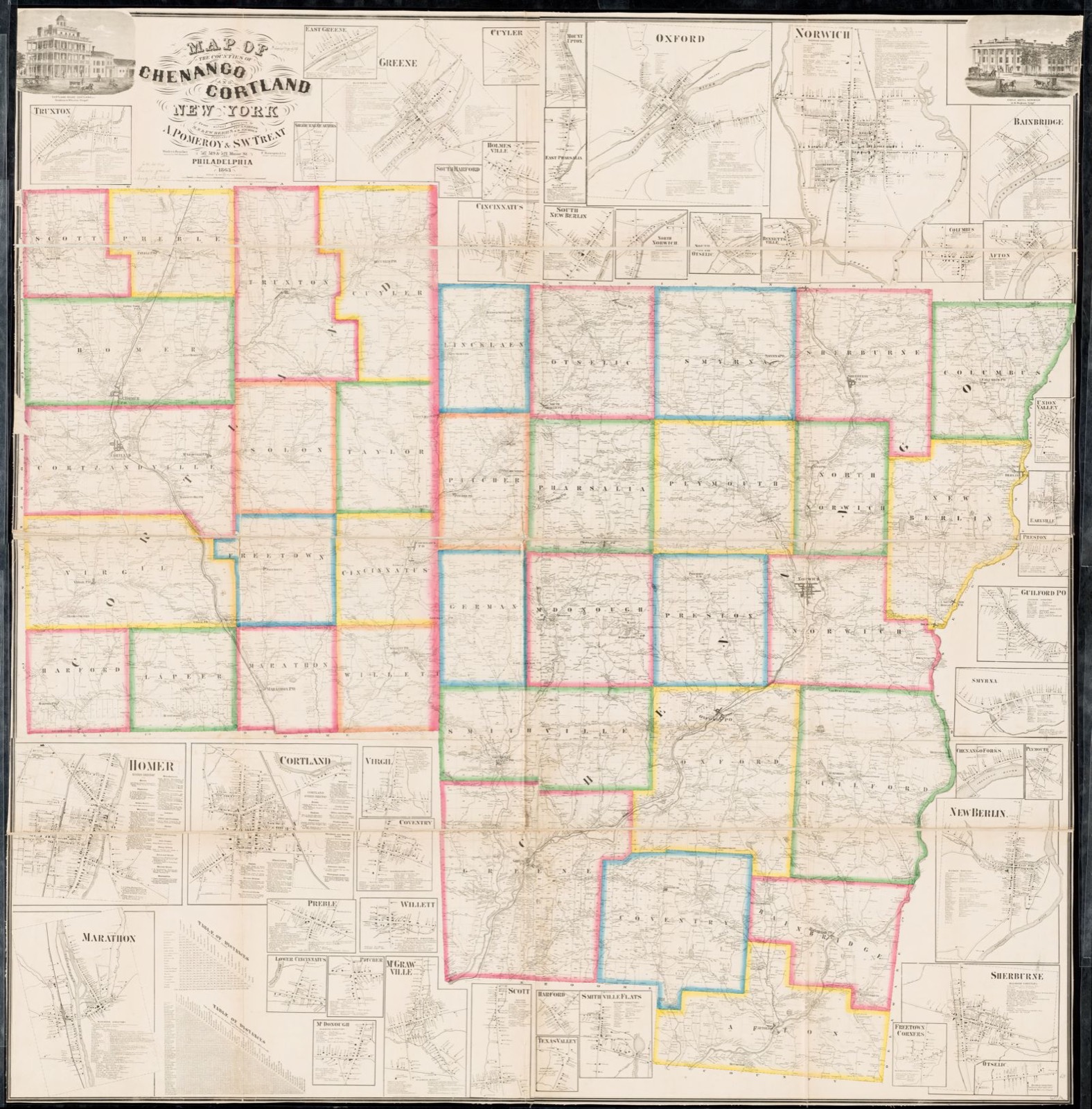Map of the counties of Chenango and Cortland, New York from actual surveys, Boston Public Library - undated