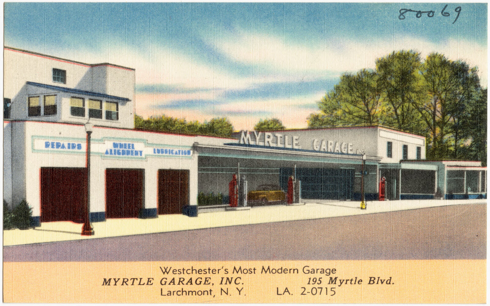 Myrtle Garage, Inc. Westchester's most modern garage. 195 Myrtle Blvd. Larchmont, N. Y. LA. 2-0715, Boston Public Library - undated
