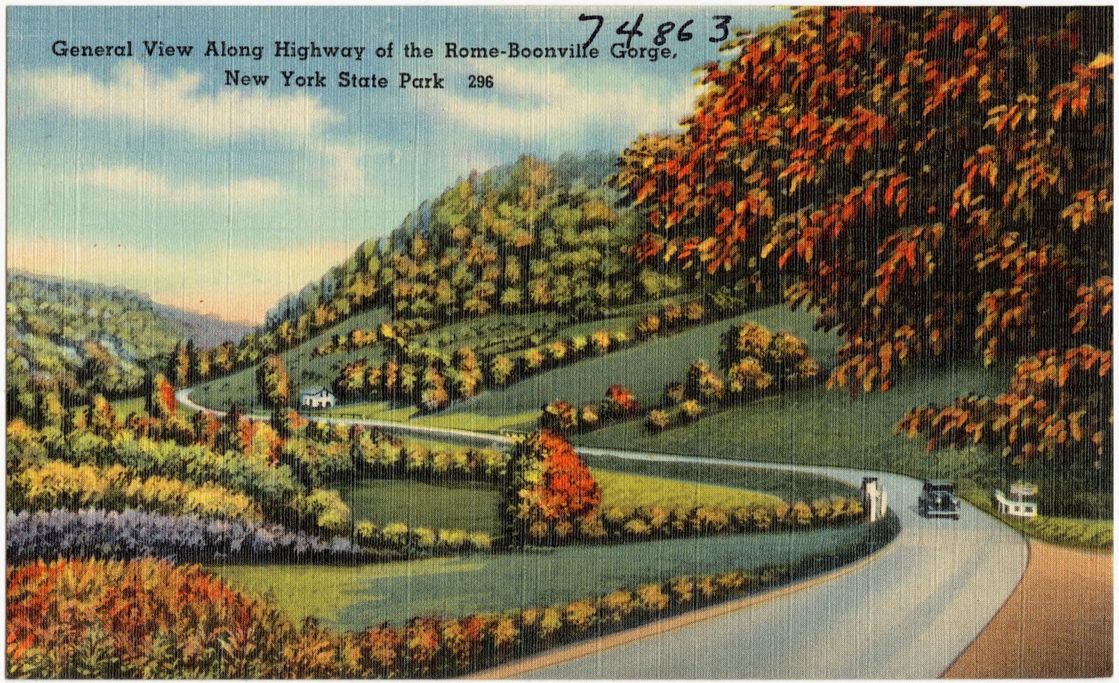 General view along highway of the Rome-Boonville Gorge, New York State Park, Boston Public Library - undated