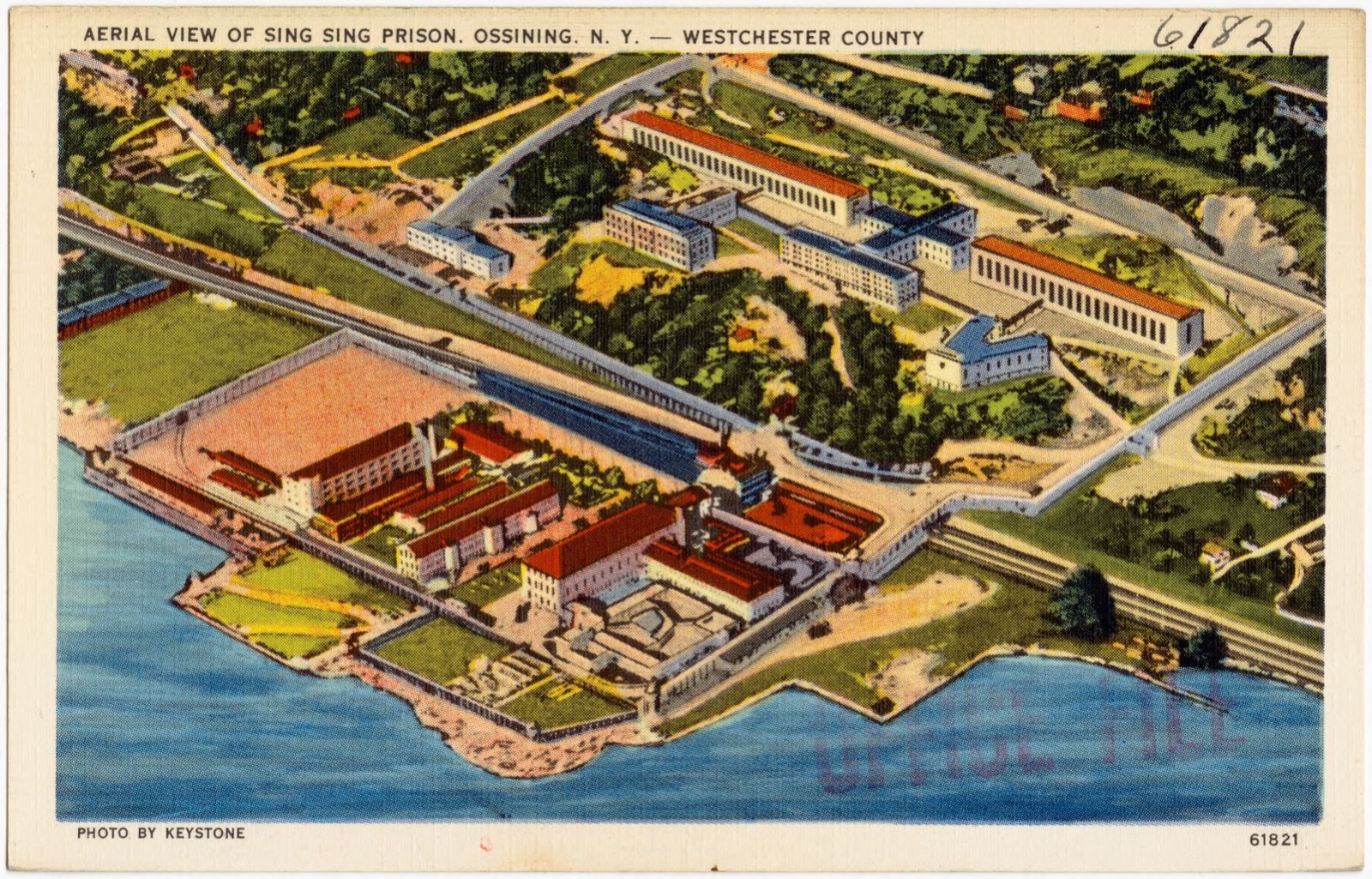 Aerial view of Sing Sing Prison, Ossining, N. Y. -- Westchester County, Boston Public Library - undated