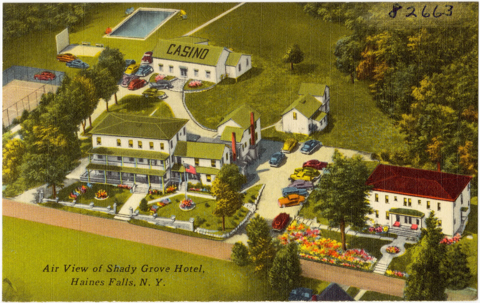 Air view of Shady Grove Hotel, Haines Falls, N. Y., Boston Public Library - undated