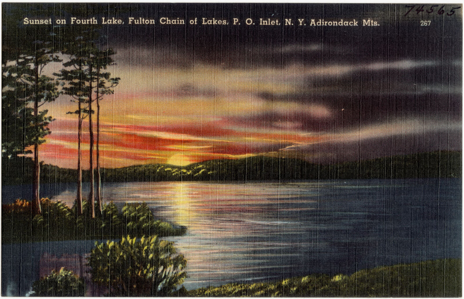 Sunset on Fourth Lake, Fulton Chain of Lakes, P. O. Inlet, N. Y., Adirondack Mts., Boston Public Library - undated