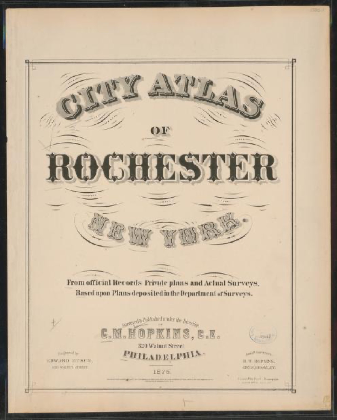 Land ownership map, 1875 - City atlas of Rochester, New York : from official records, private plans and actual surveys, based upon plans deposited in the Department of Surveys