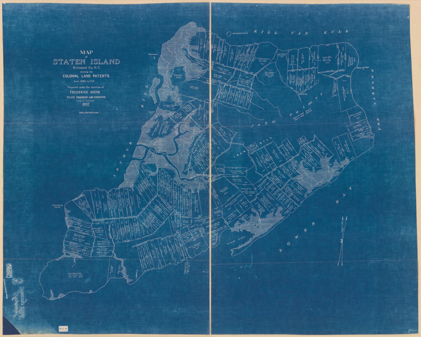 Land ownership map, 1907 - Map of Staten Island, Richmond Co., N.Y. : showing the colonial land patents from 1668 to 1712