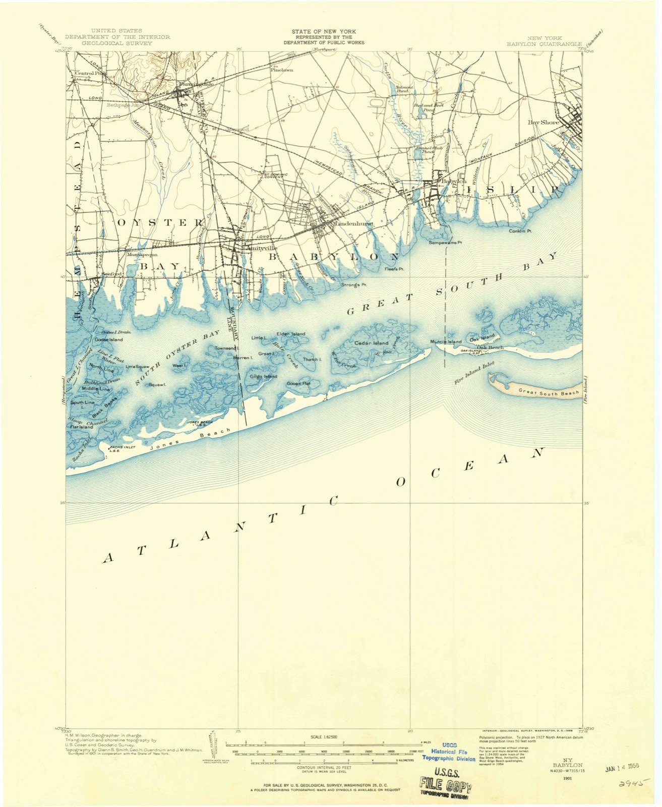 Topographic sheet of Brightwaters, surveyed 1901