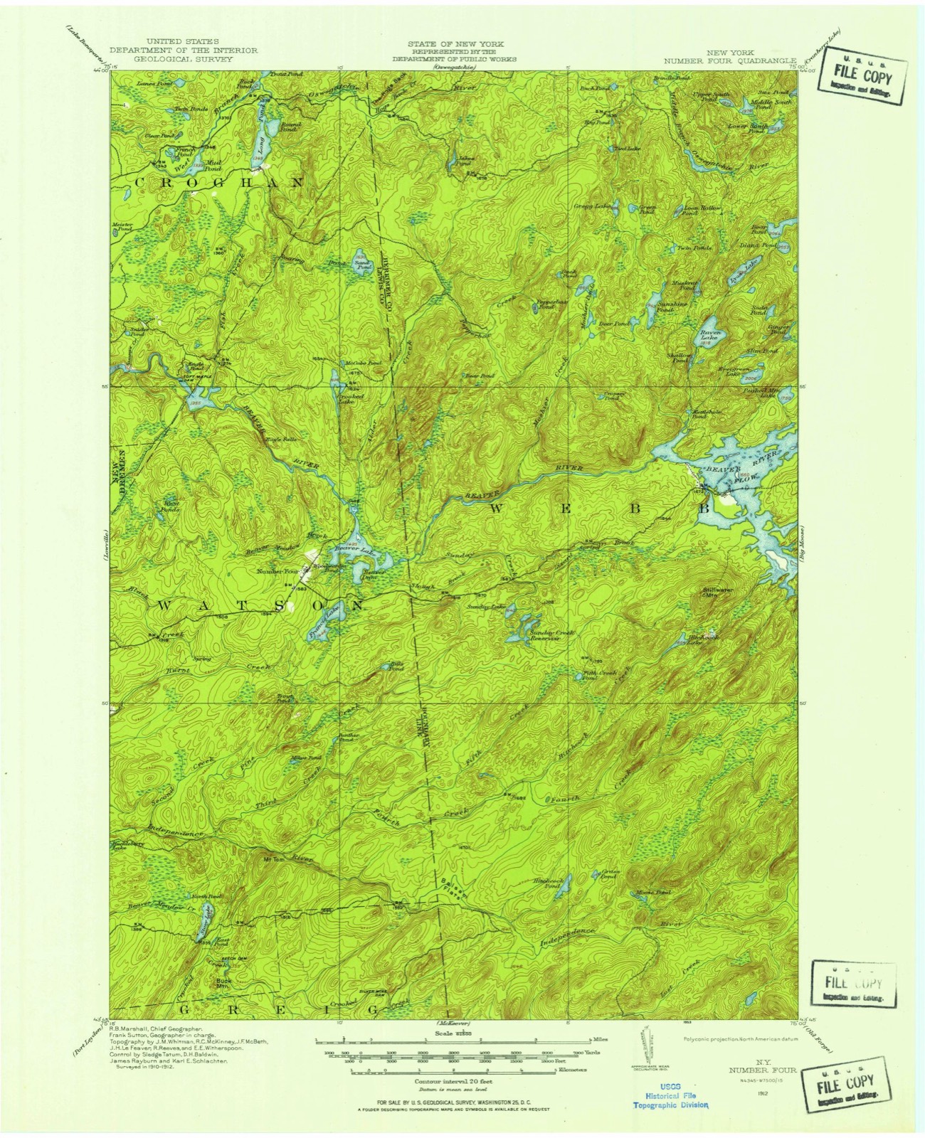 Topographic sheet of Moshier Falls, surveyed 1912