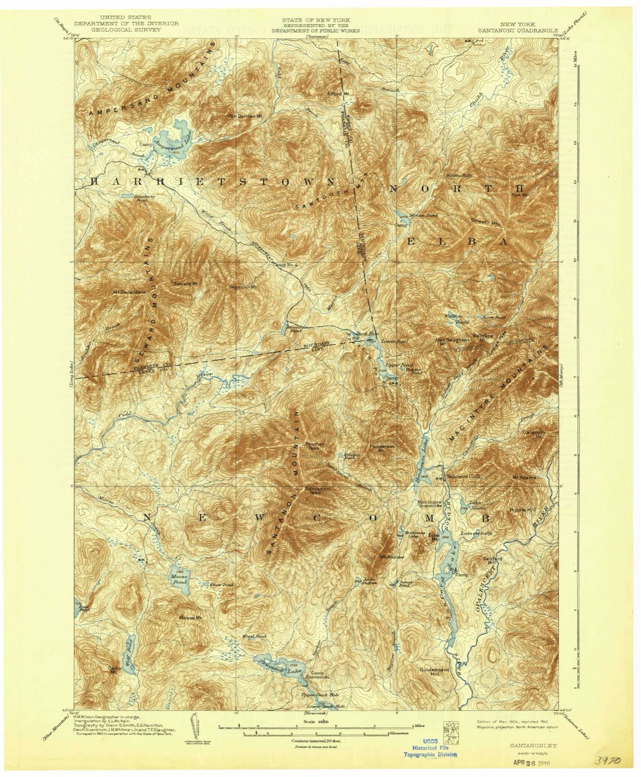 Topographic sheet of Tahawus, surveyed 1904