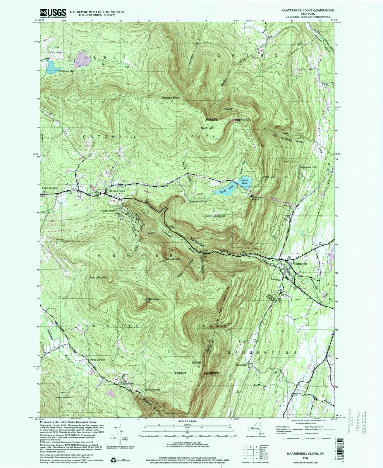 Topographic sheet covering Twilight Park Historic District, surveyed 1997