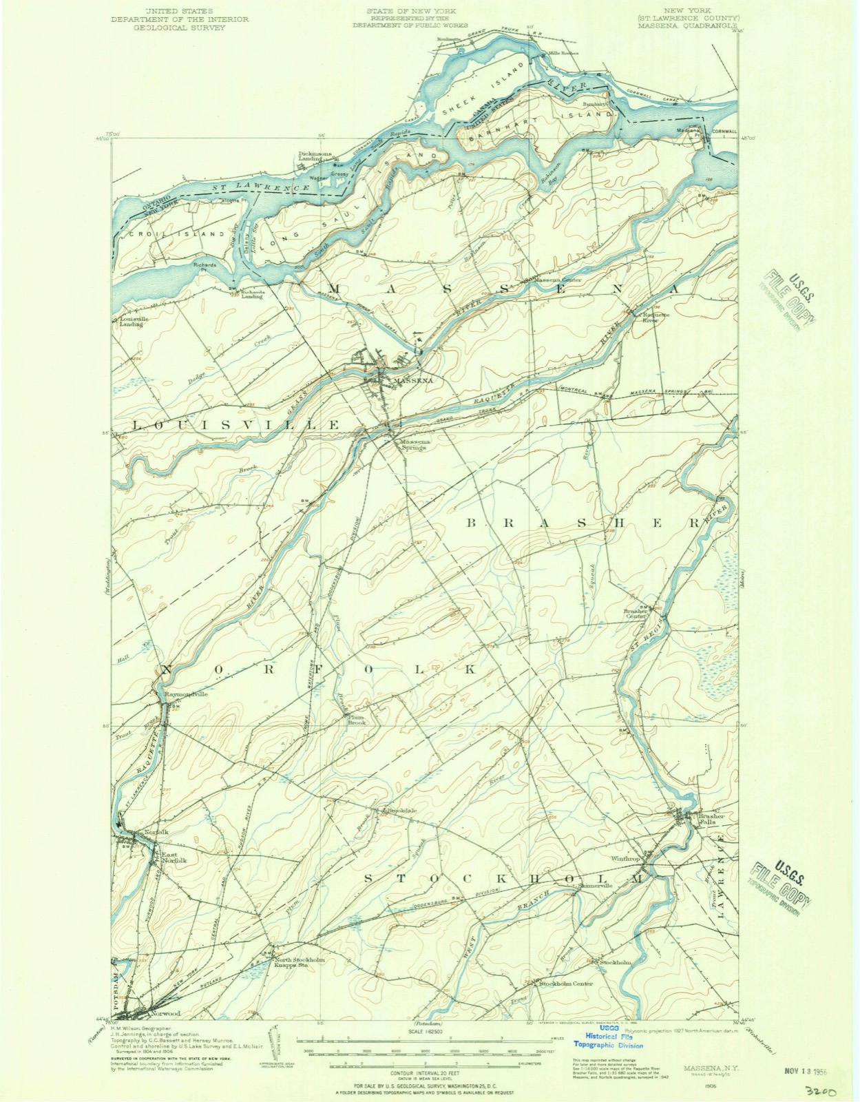 Topographic sheet of Brasher Falls, surveyed 1906