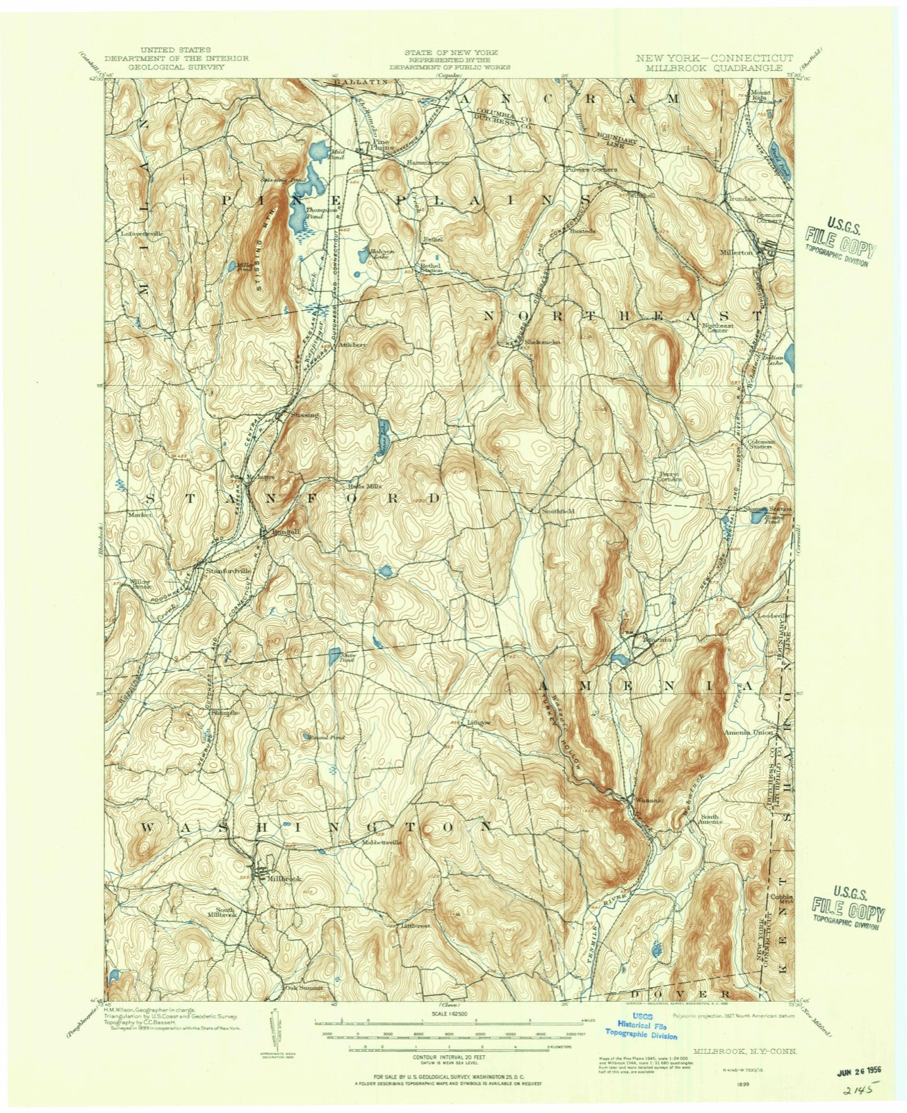 Topographic sheet of Millbrook, surveyed 1899
