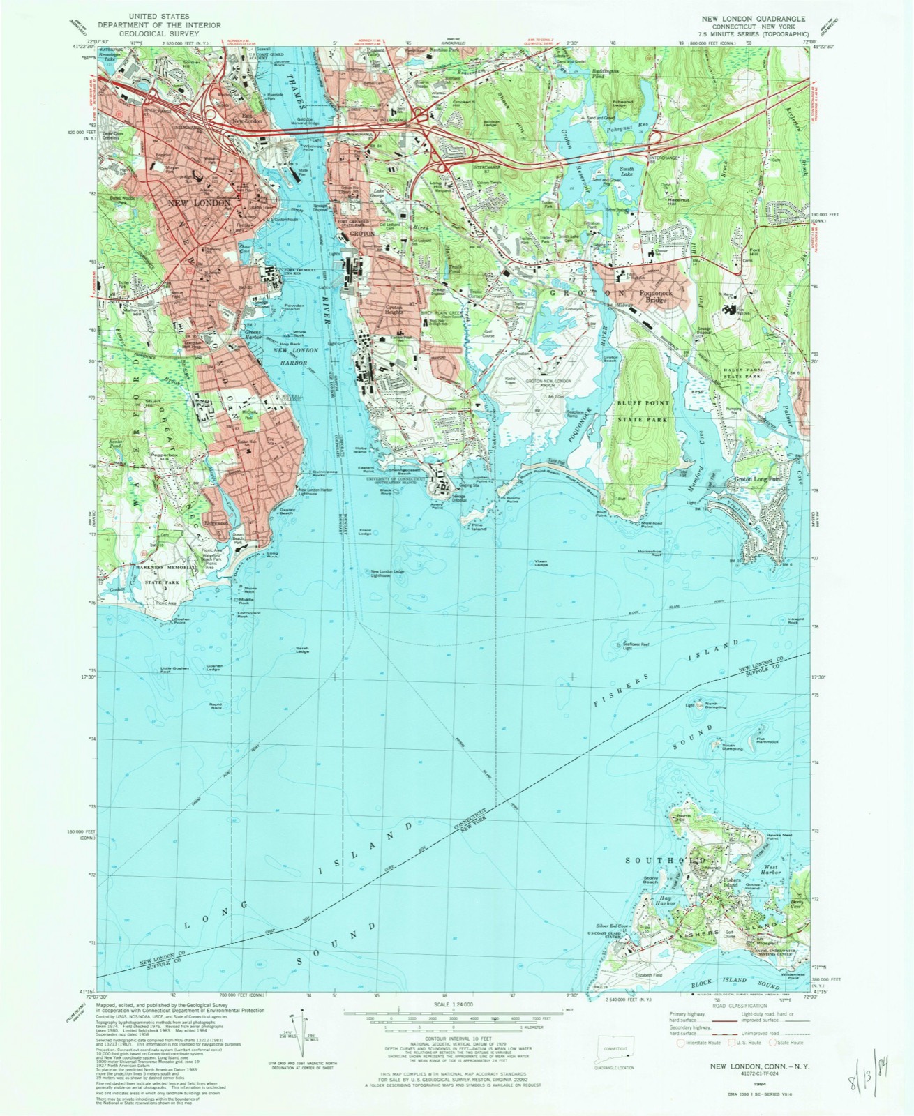 Topographic sheet of Fishers Island, surveyed 1984