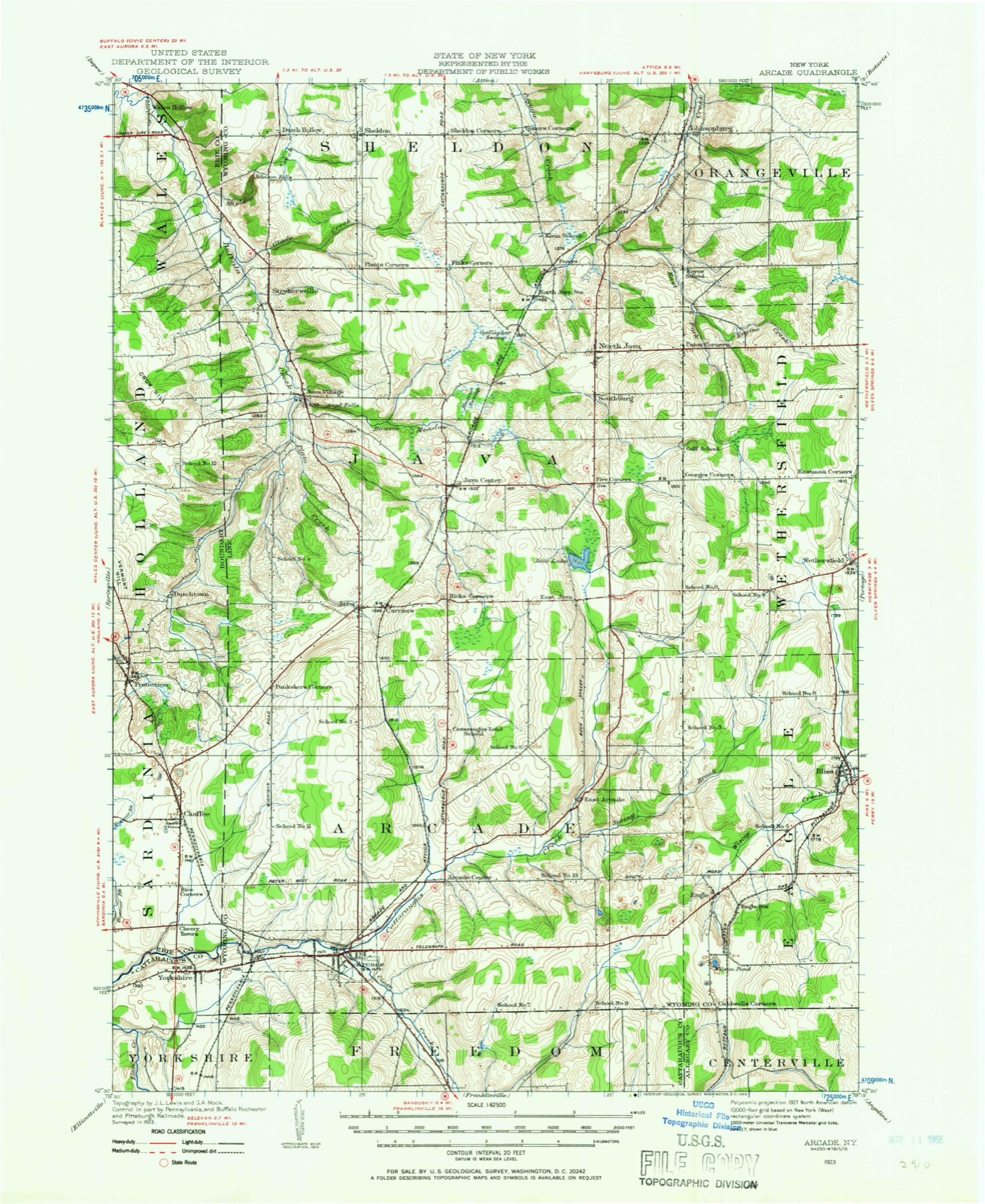 Topographic sheet of Sheldon, surveyed 1923