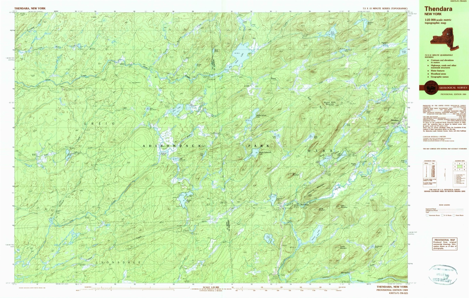 Topographic sheet of Thendara, surveyed 1989