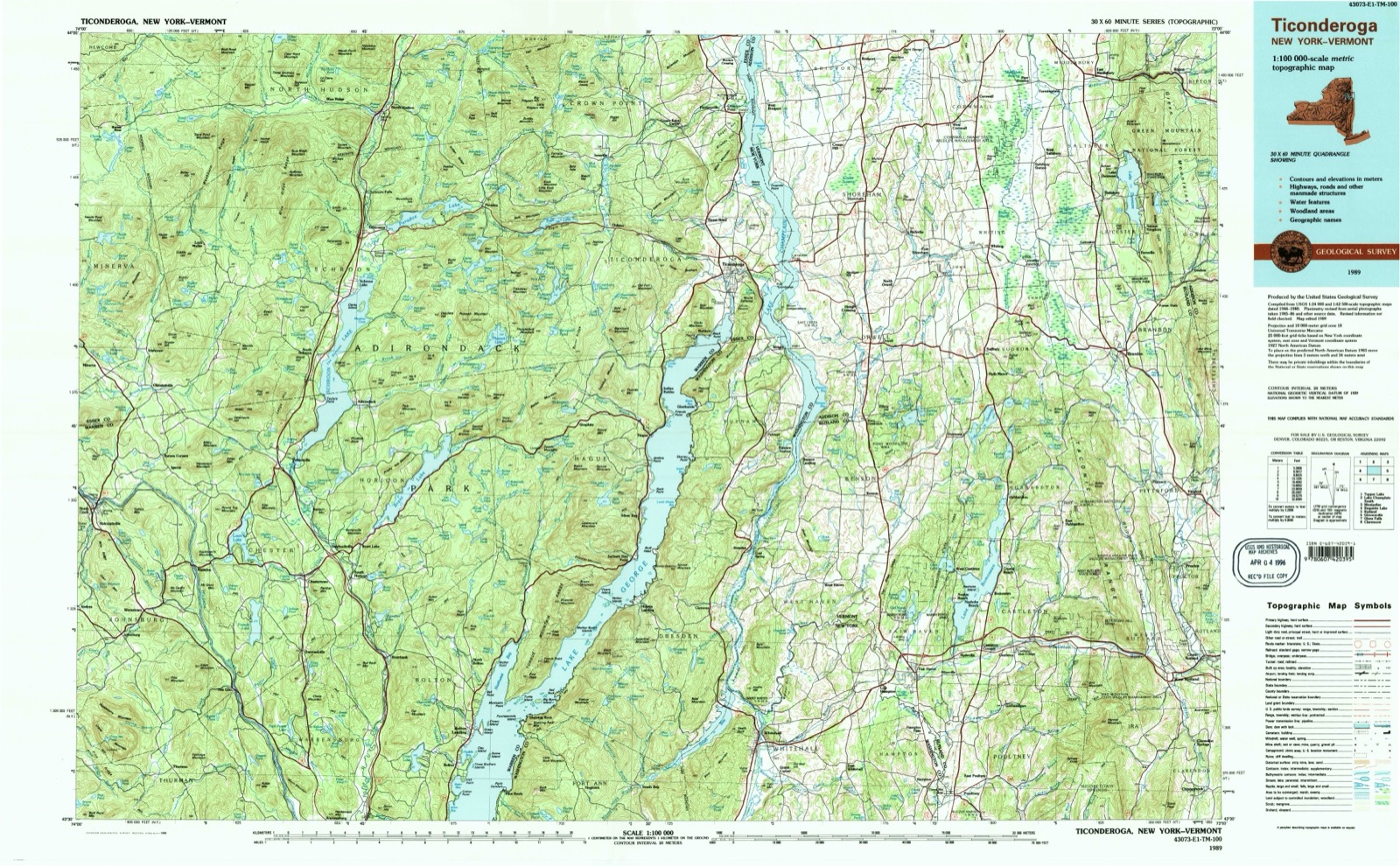 Topographic sheet of Thurman, surveyed 1989