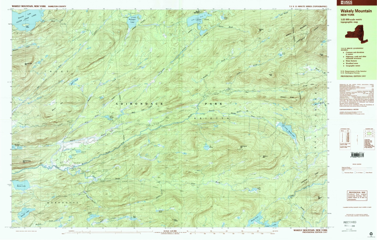 Topographic sheet covering Wakely Mountain Fire Observation Station, surveyed 1997