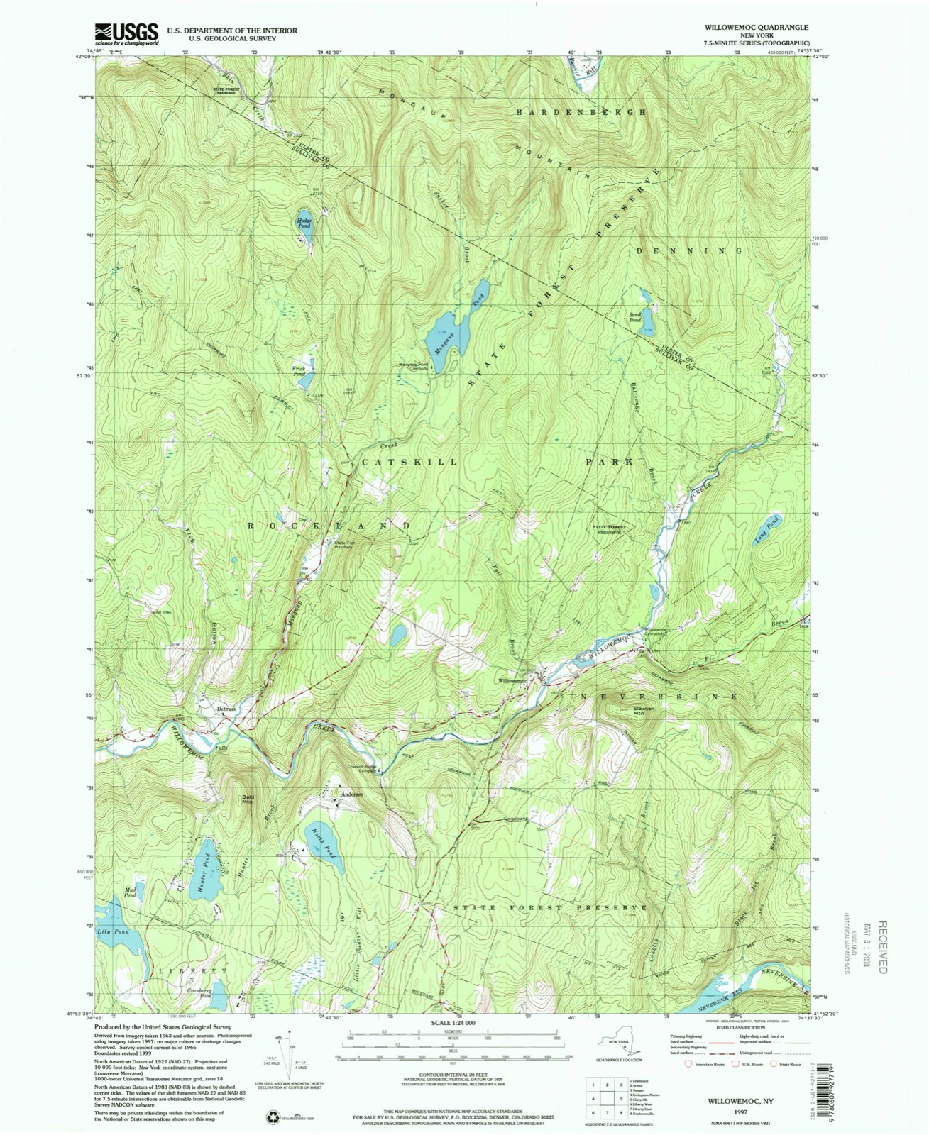 Topographic sheet of Willowemoc, surveyed 1997