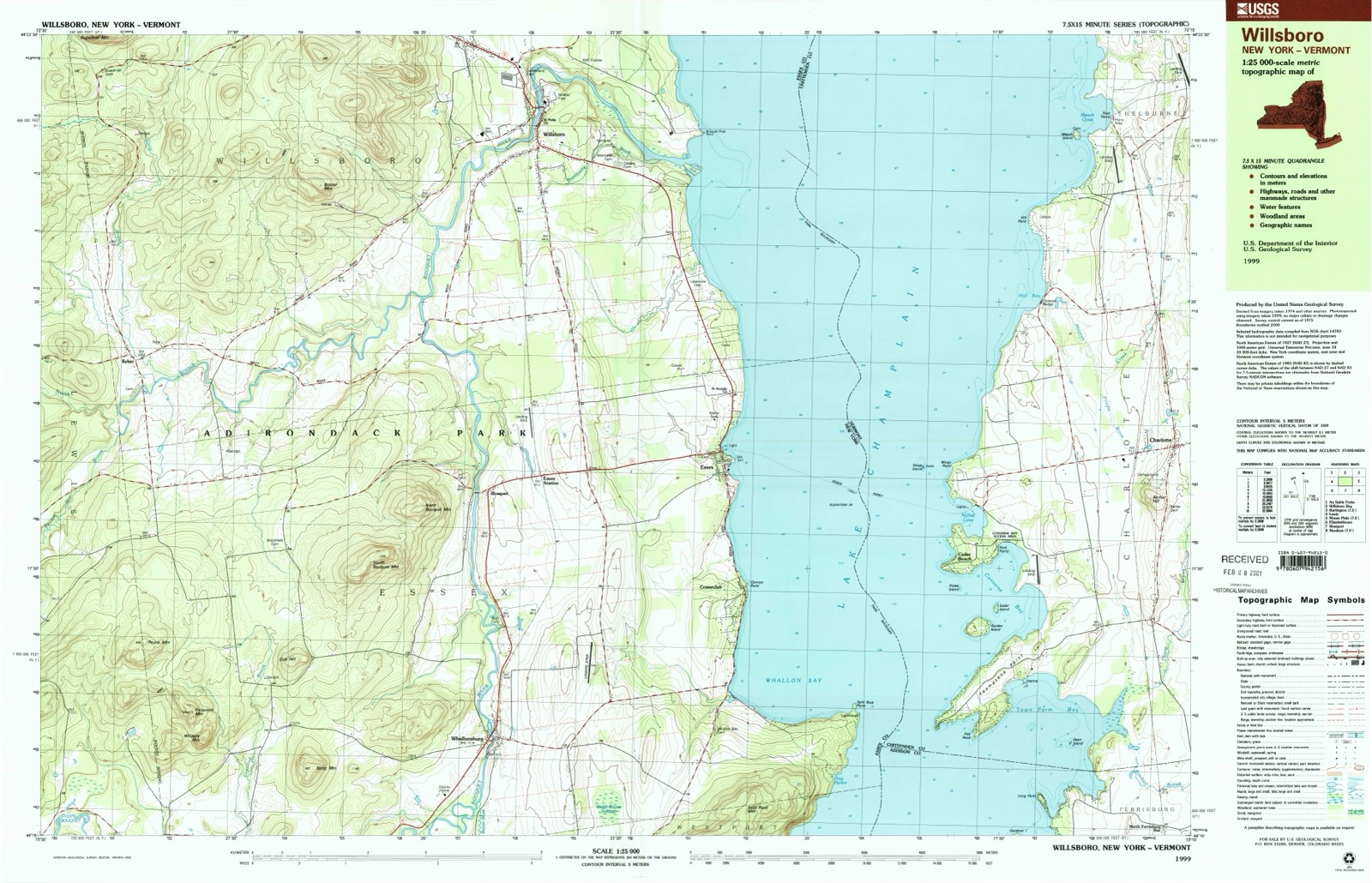 Topographic sheet covering Willsboro School, The, surveyed 1999