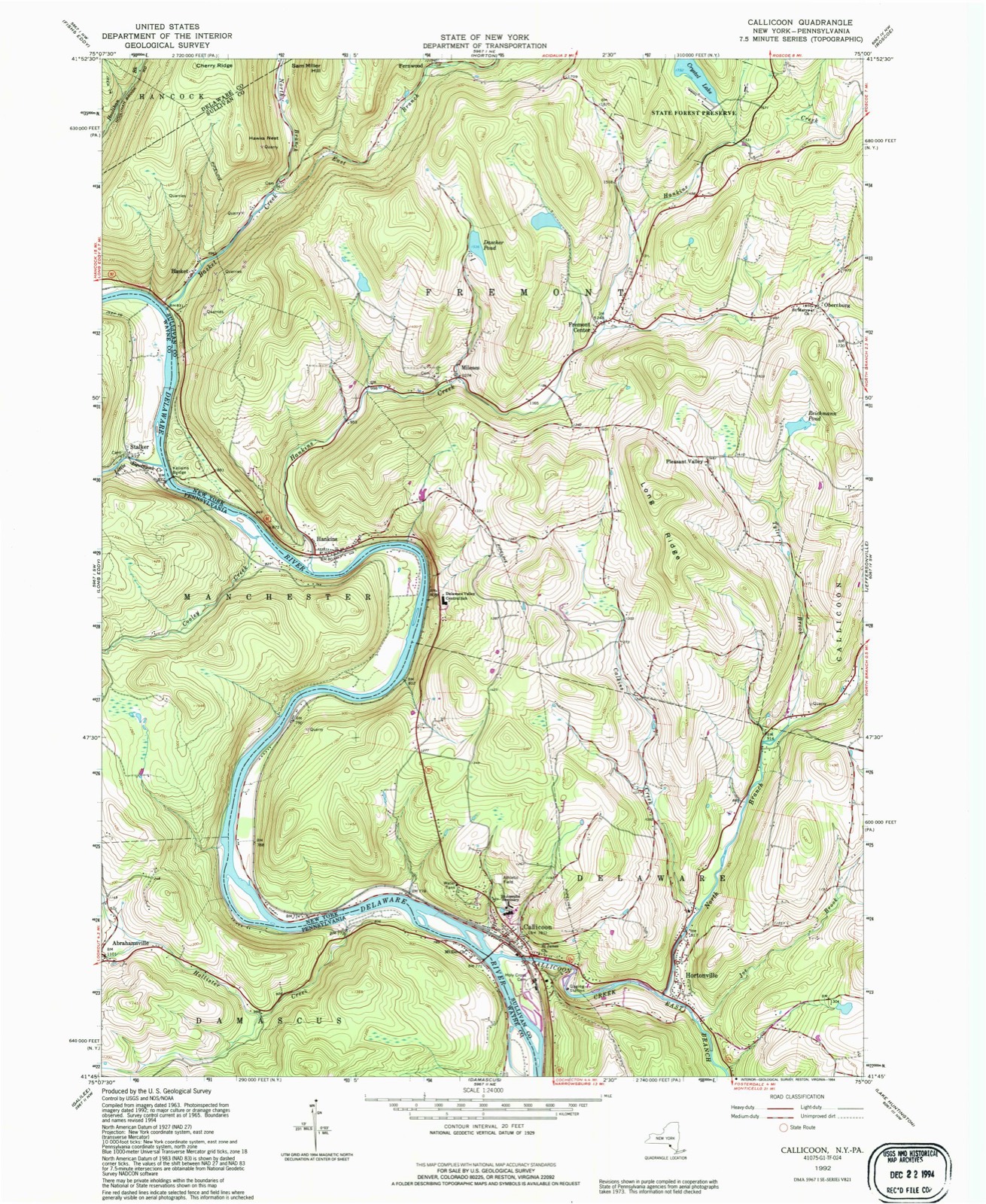 Topographic sheet covering Callicoon Methodist Church and Parsonage, surveyed 1992