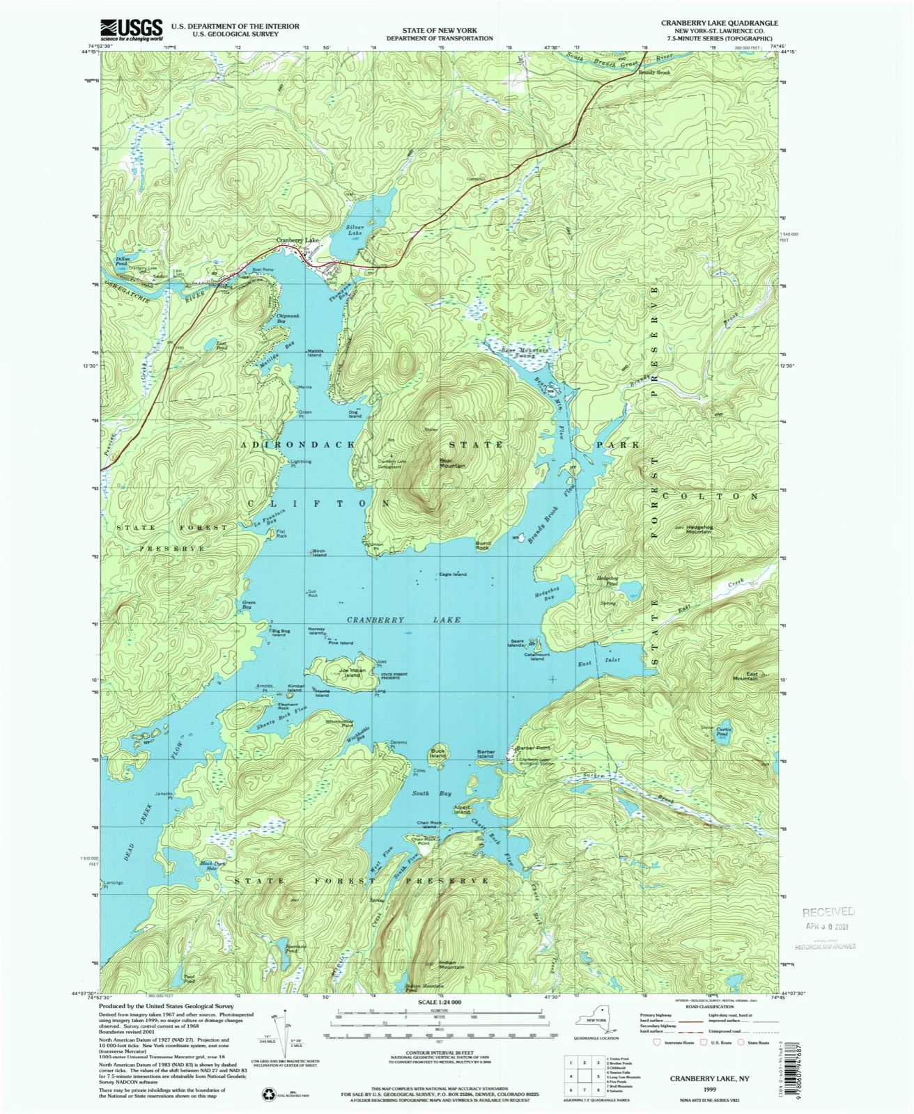 Topographic sheet of Brandy Brook, surveyed 1999