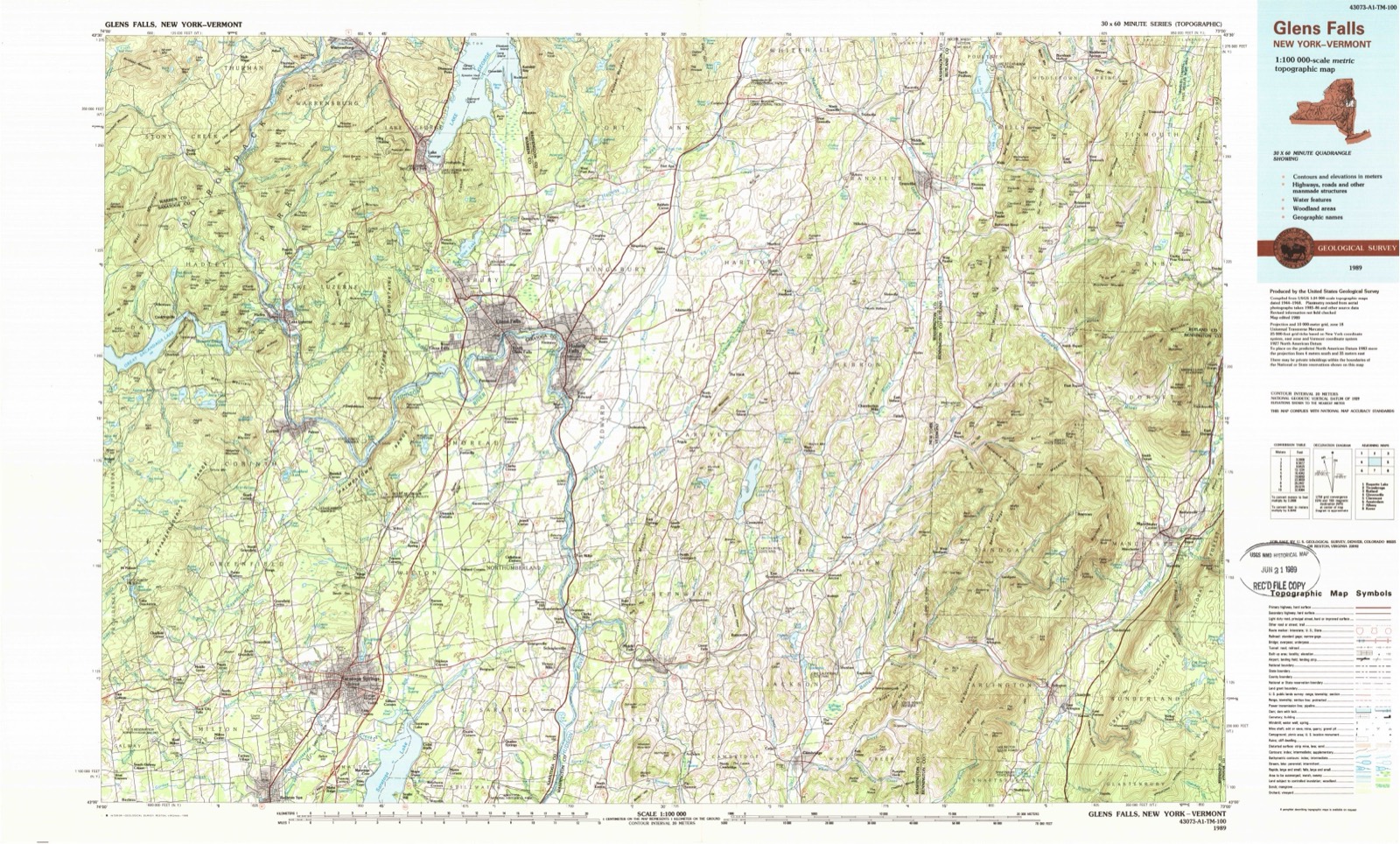 Topographic sheet of Comstock, surveyed 1989