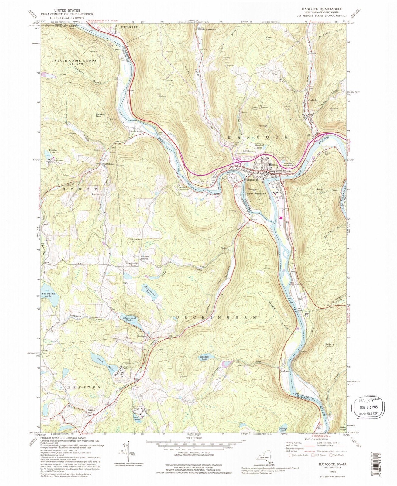 Topographic sheet of Hancock, surveyed 1992