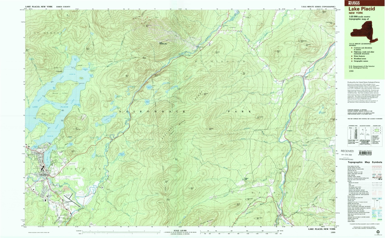 Topographic sheet of Lake Placid, surveyed 1999
