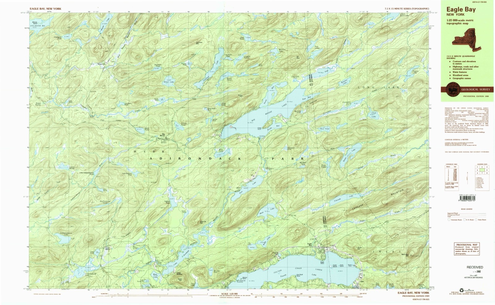 Topographic sheet of Eagle Bay, surveyed 1989