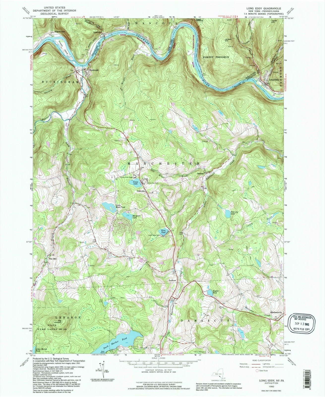Topographic sheet of Long Eddy, surveyed 1992