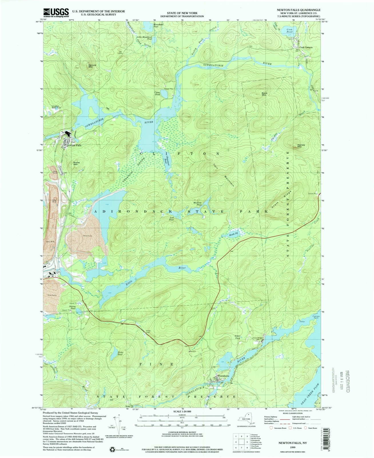 Topographic sheet covering Wanakena Footbridge, surveyed 1999