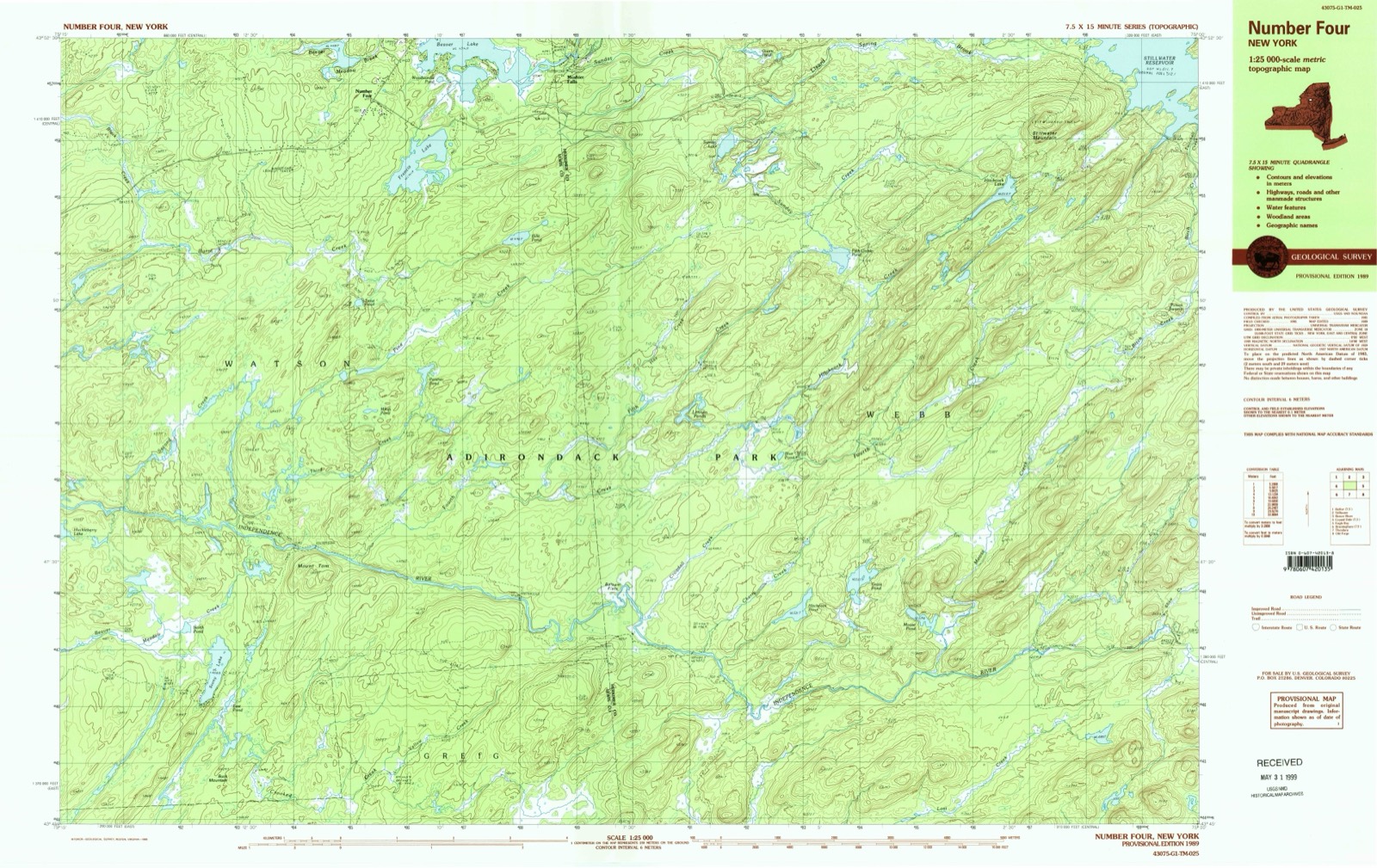 Topographic sheet of Moshier Falls, surveyed 1989