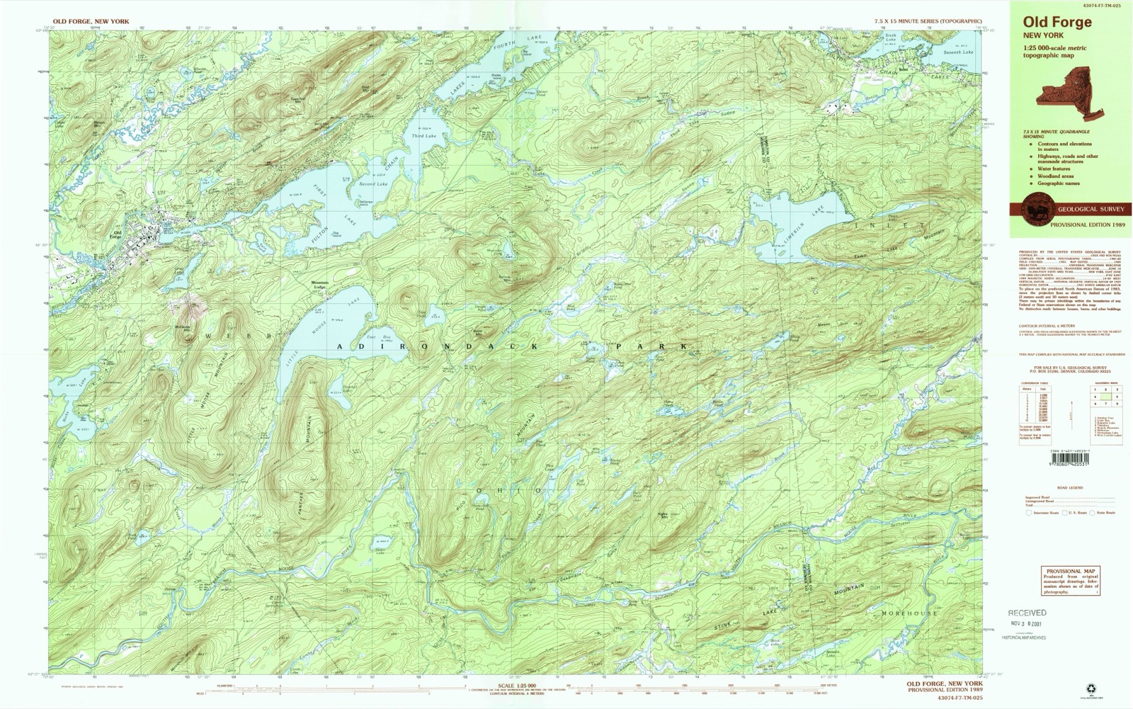 Topographic sheet of Old Forge, surveyed 1989