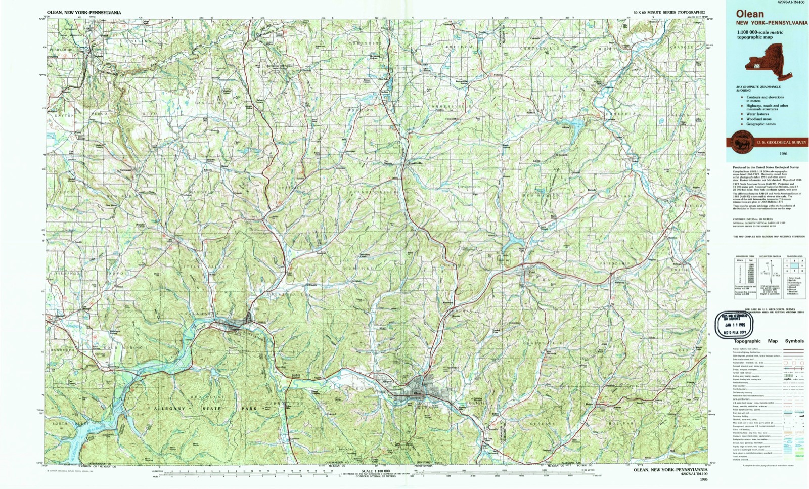 Topographic sheet of North Olean, surveyed 1986