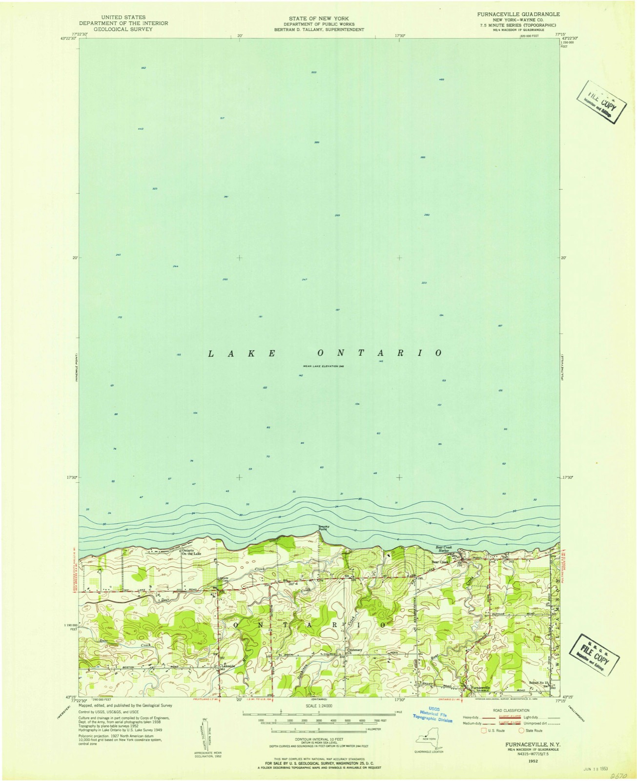 Topographic sheet of Ontario on the Lake, surveyed 1952