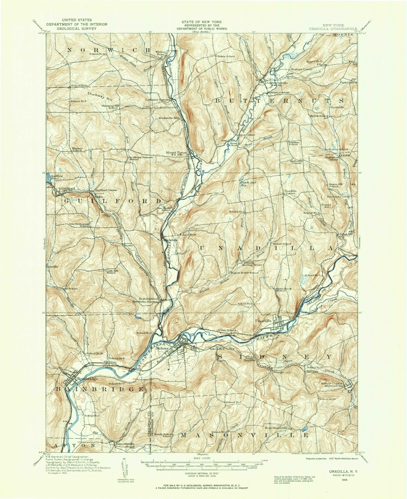 Topographic sheet of Bainbridge, surveyed 1915