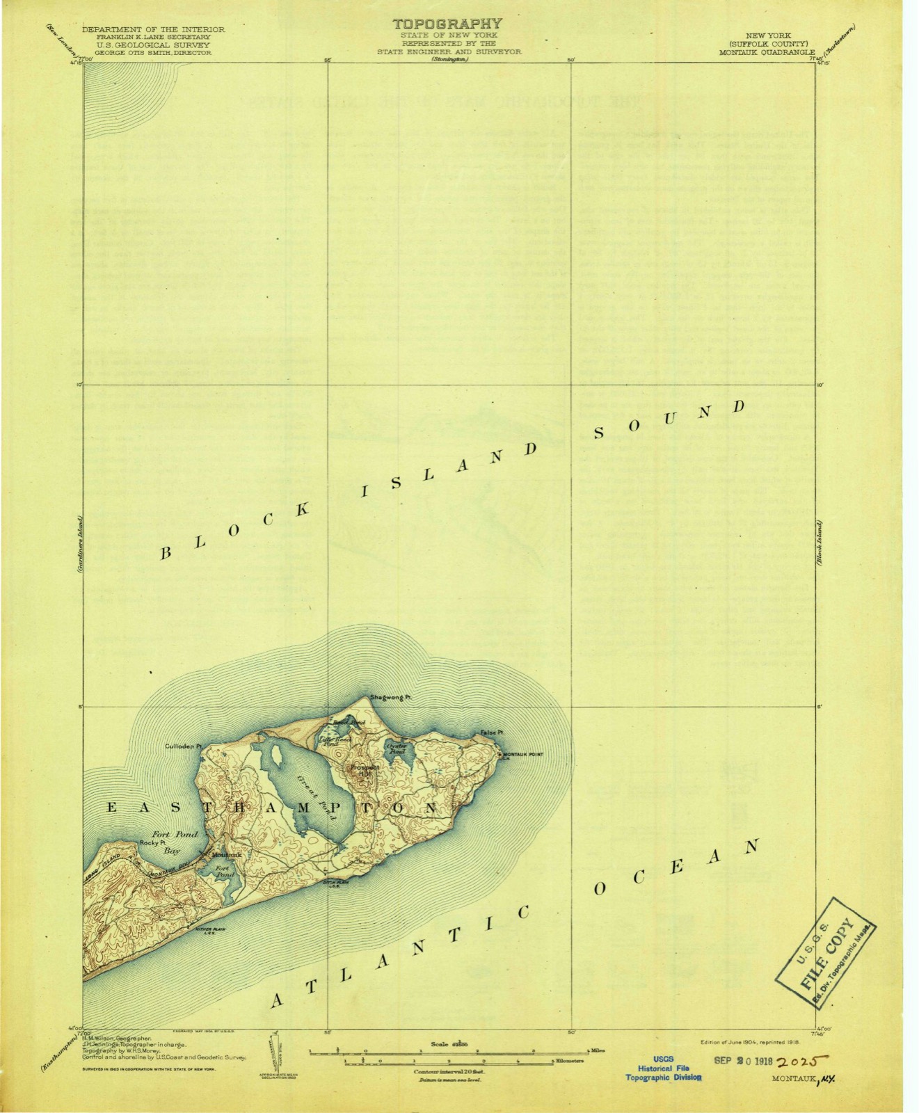 Topographic sheet covering Montauk Point Lighthouse, surveyed 1904