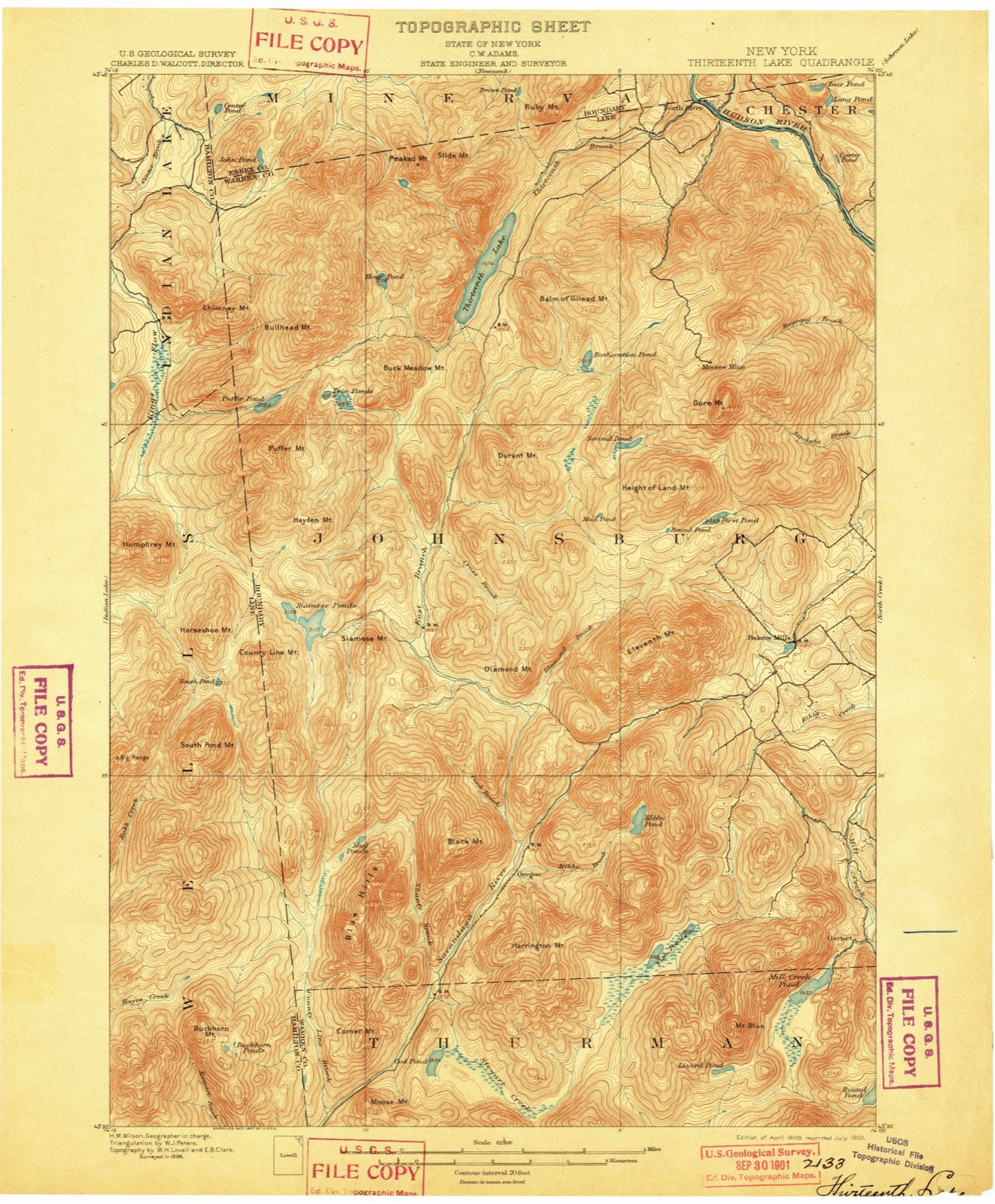 Topographic sheet of Edwards Hill, surveyed 1898