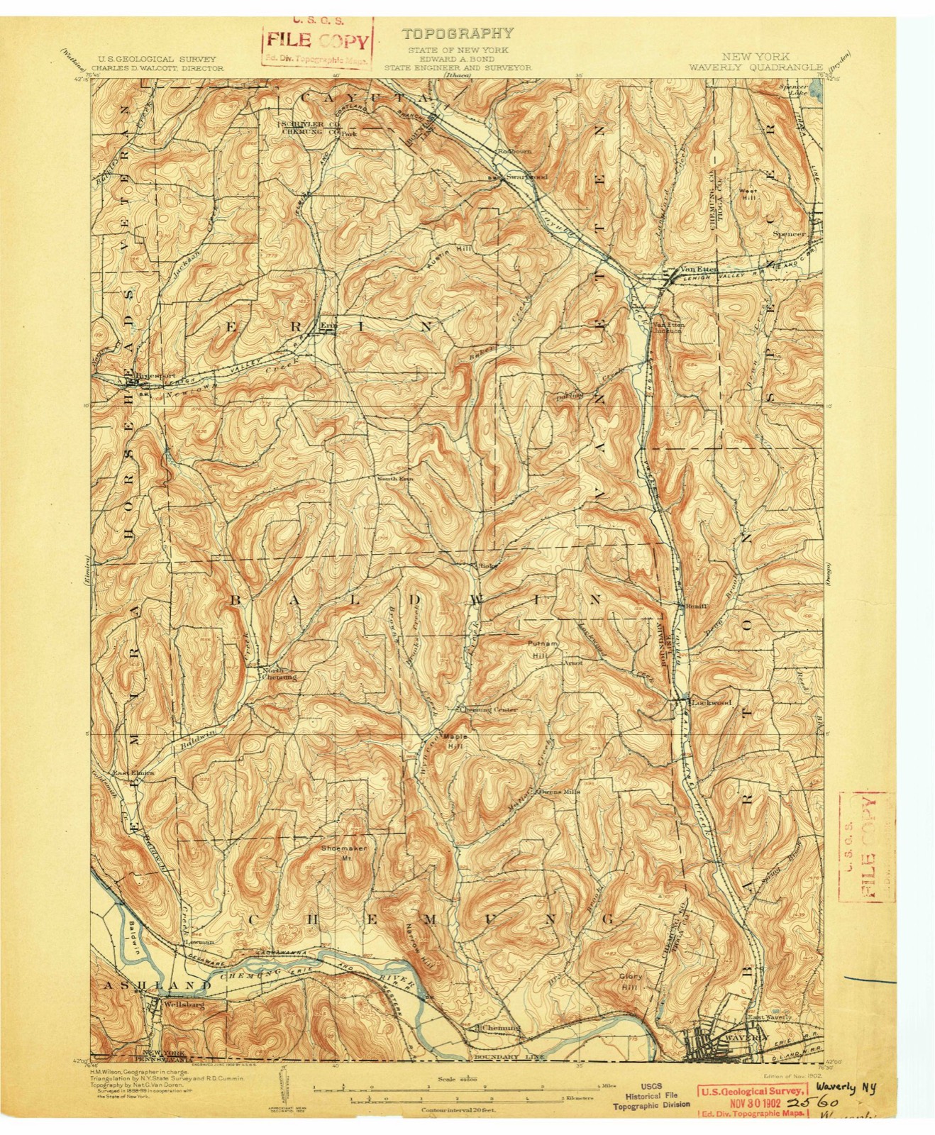 Topographic sheet of Waverly, surveyed 1902