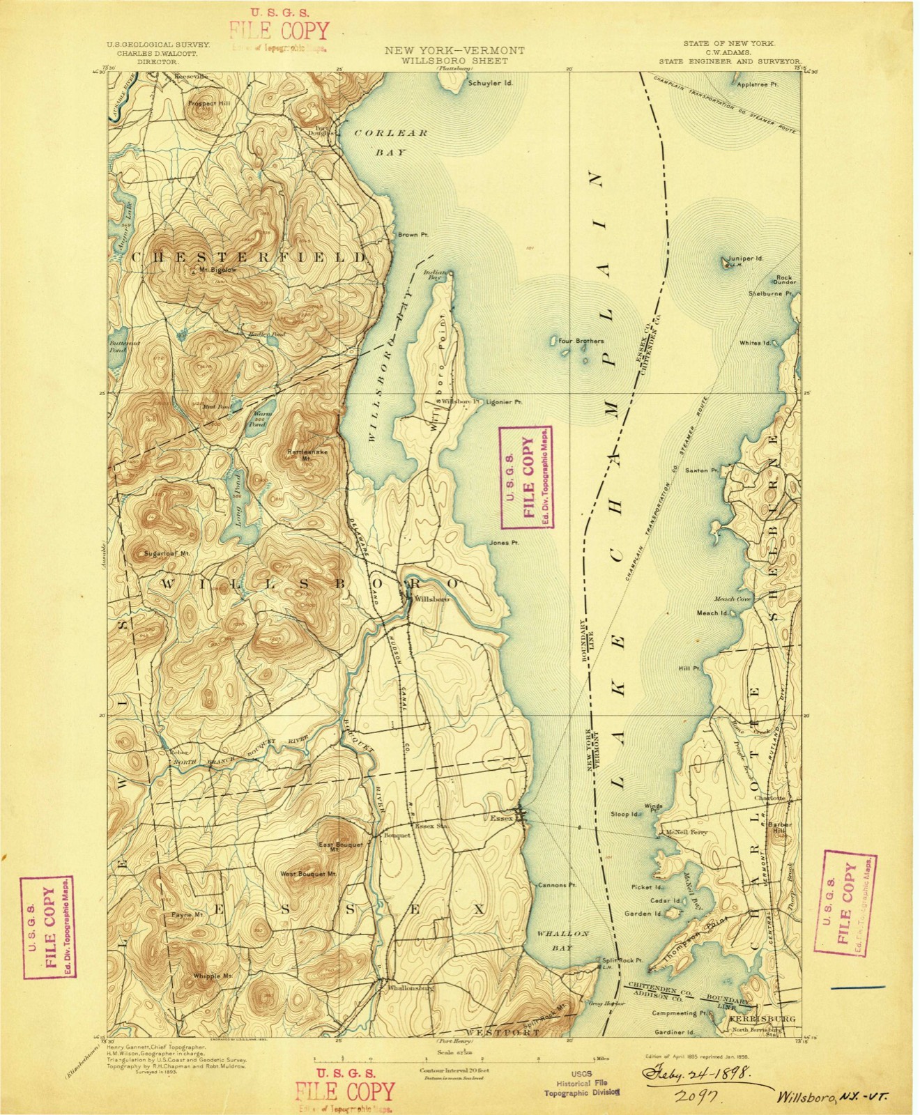 Topographic sheet covering Willsboro School, The, surveyed 1895