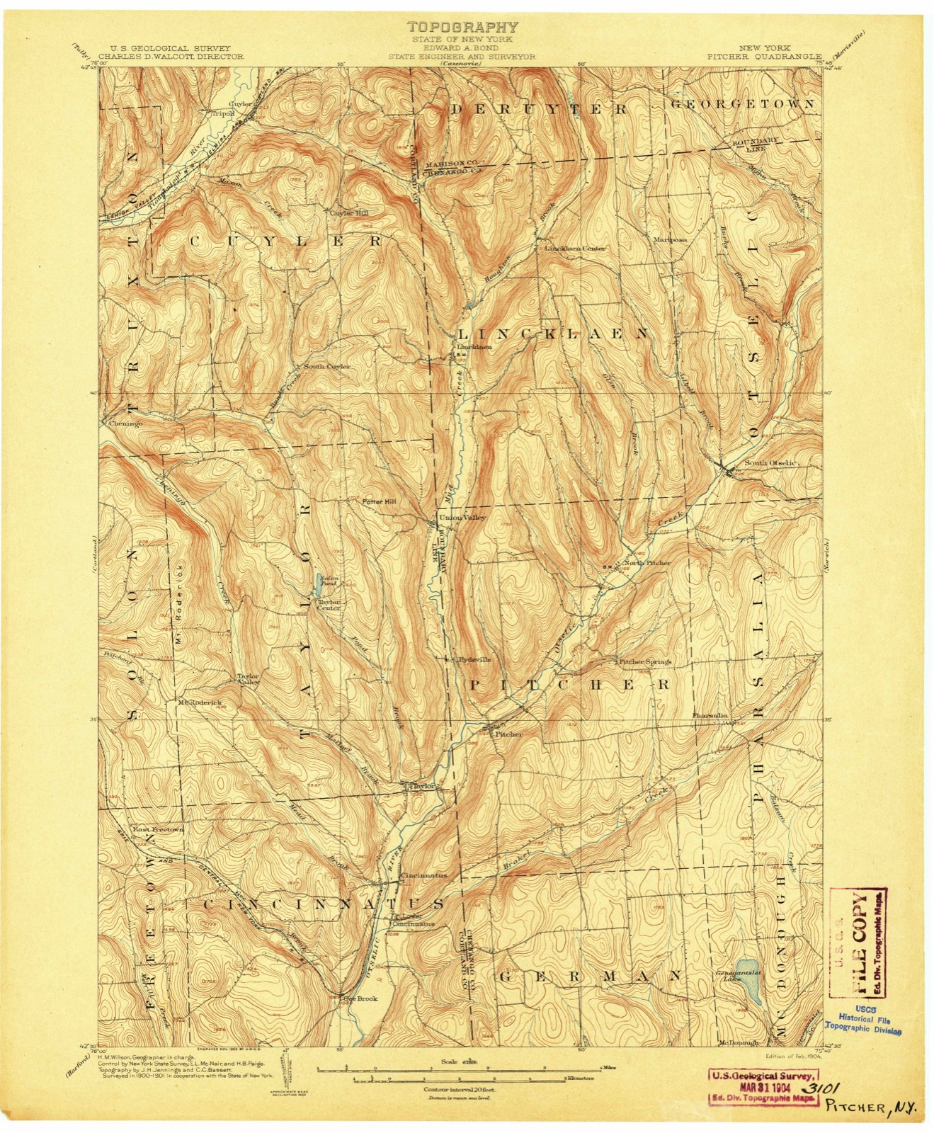 Topographic sheet of Lincklaen, surveyed 1904