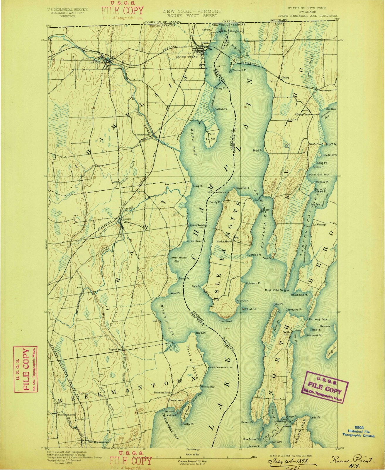 Topographic sheet of East Beekmantown, surveyed 1895