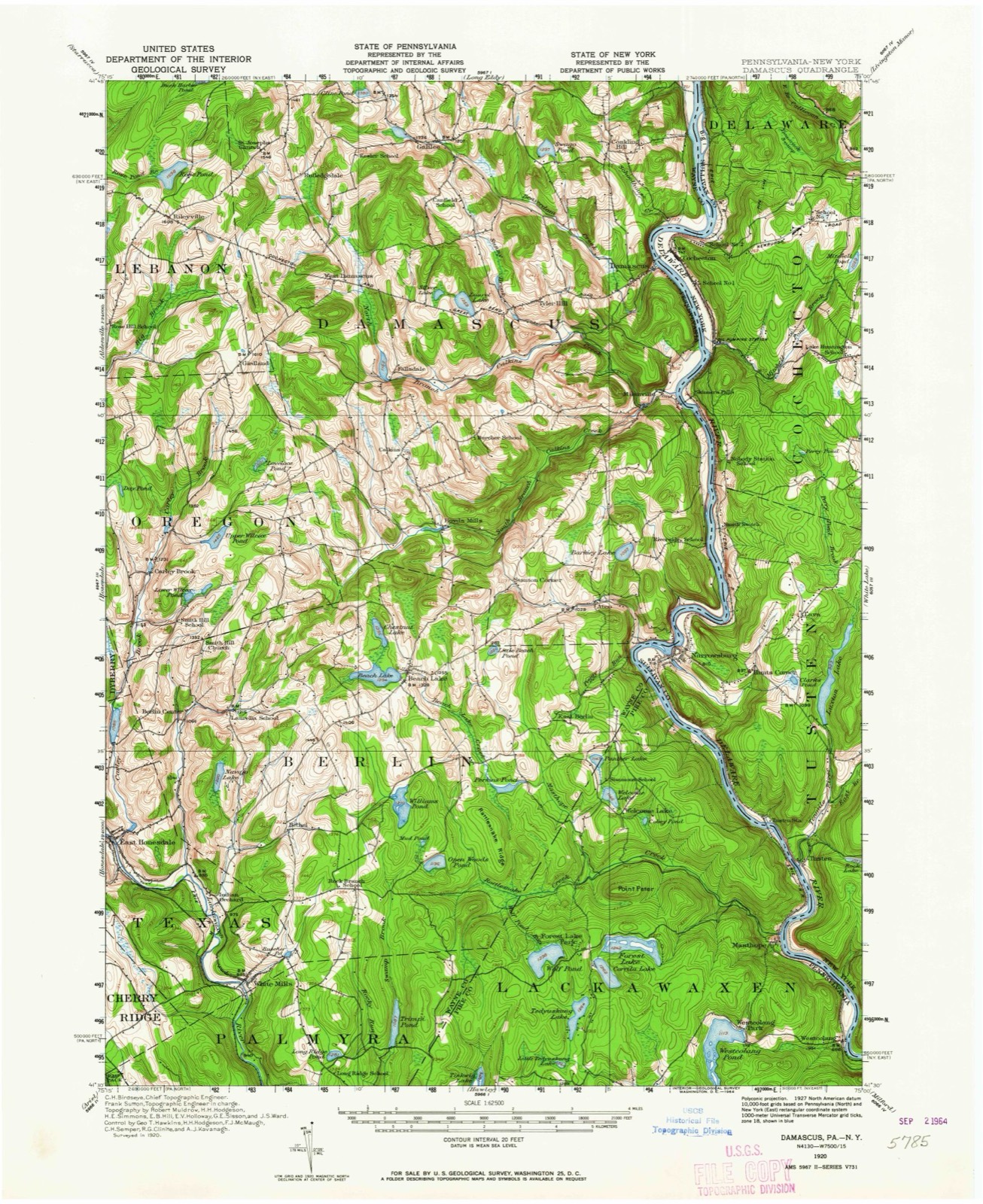 Topographic sheet of Narrowsburg, surveyed 1920