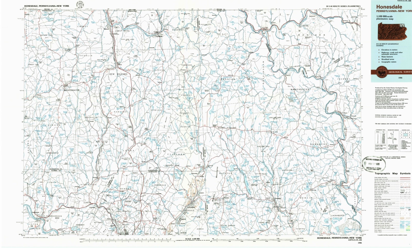 Topographic sheet of Peas Eddy, surveyed 1986
