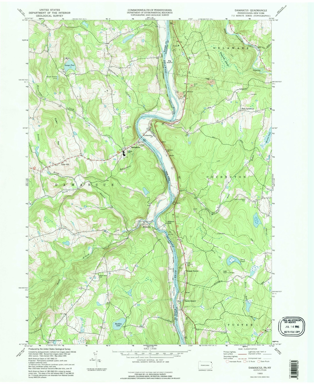 Topographic sheet of East Cochecton, surveyed 1993