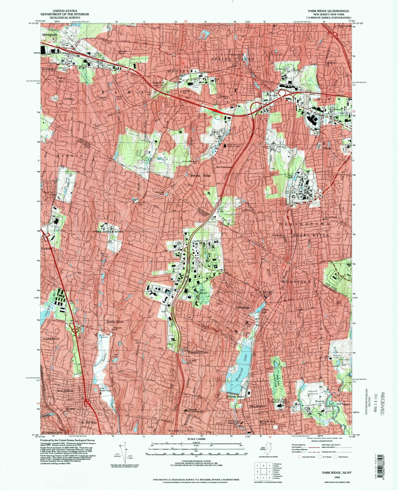 Topographic sheet covering US Post Office-Pearl River, surveyed 1995